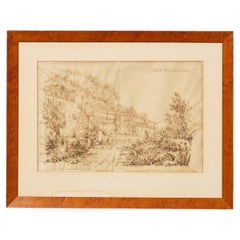 19th Century Ink on Paper Drawing of the Convento della Trinità della Cava
