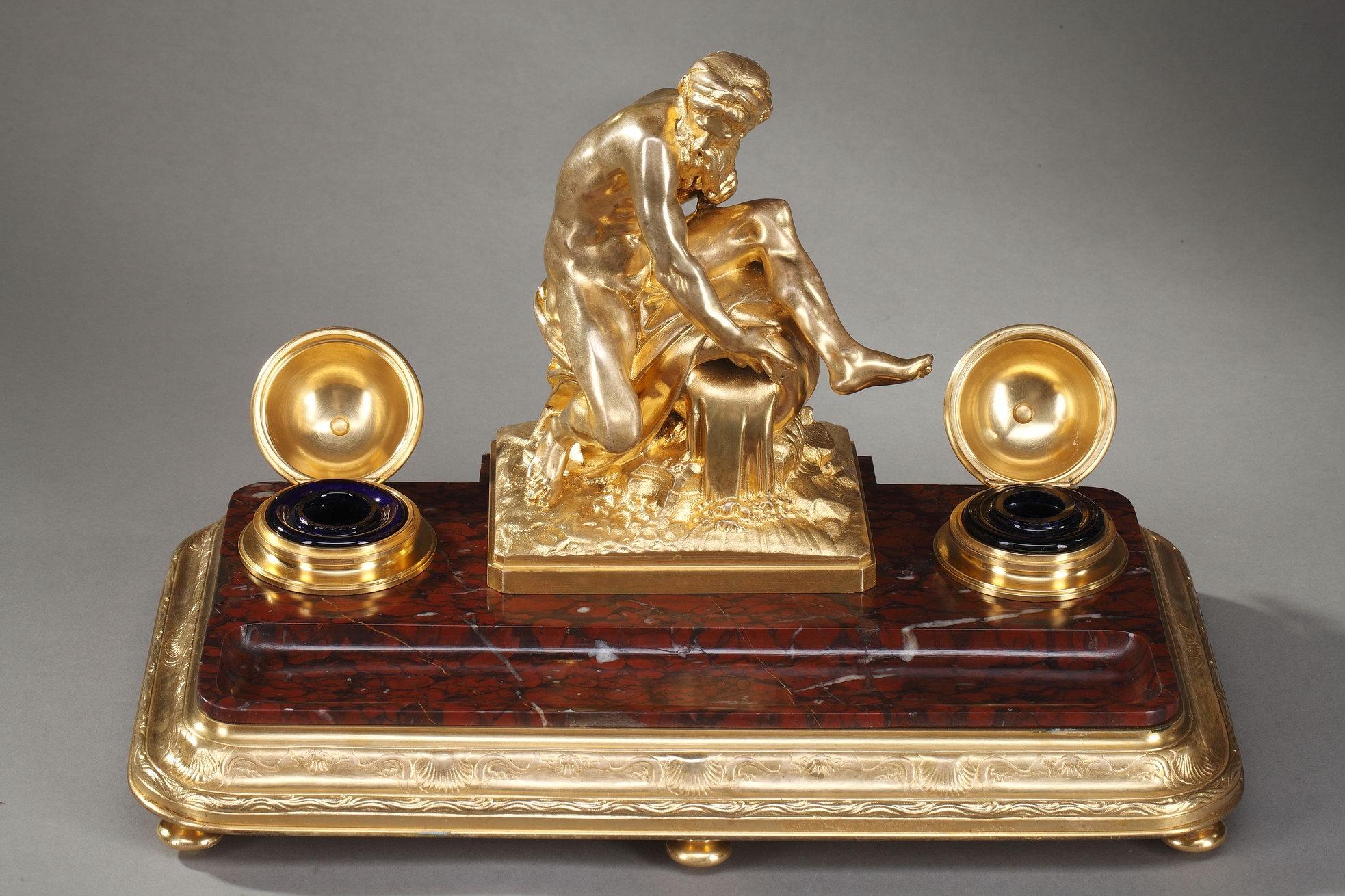 French 19th Century Inkwell a River after Jean-Jacques Caffieri