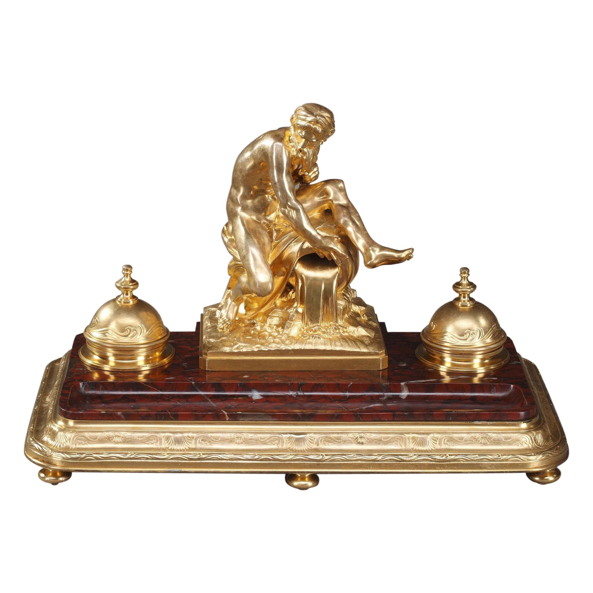 19th Century Inkwell a River after Jean-Jacques Caffieri