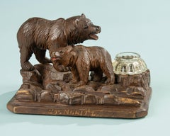 Calamaio del XIX secolo - Black Forest - Legno intagliato - Due orsi