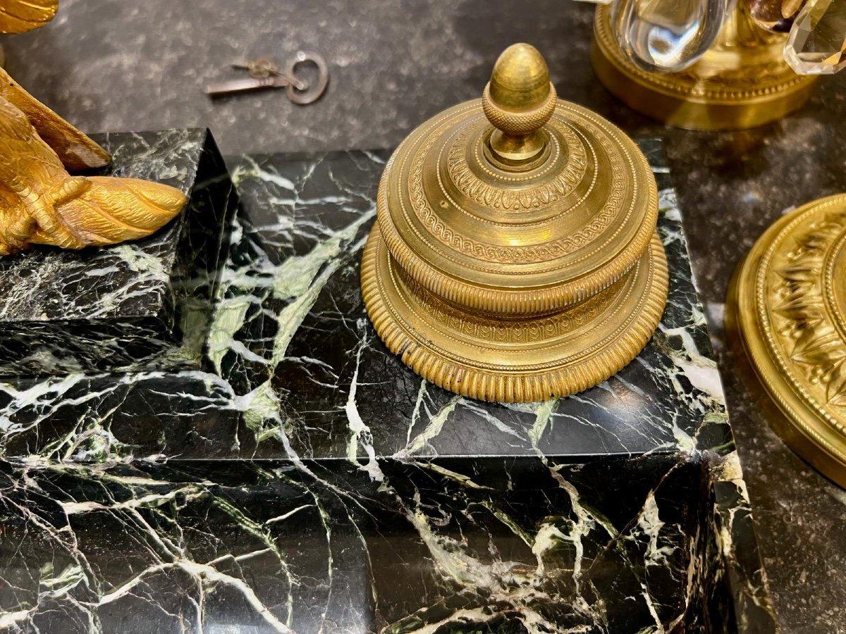 French 19th Century Inkwell with Imperial Eagle in Portoro Marble and Gilt Bronze  For Sale
