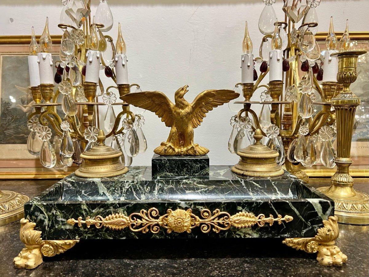Doré Encrier du 19e siècle avec aigle impérial en marbre de Portoro et bronze doré  en vente