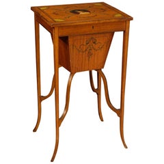 Antique 19th Century Inlaid and Painted Wood English Sewing Table, 1880