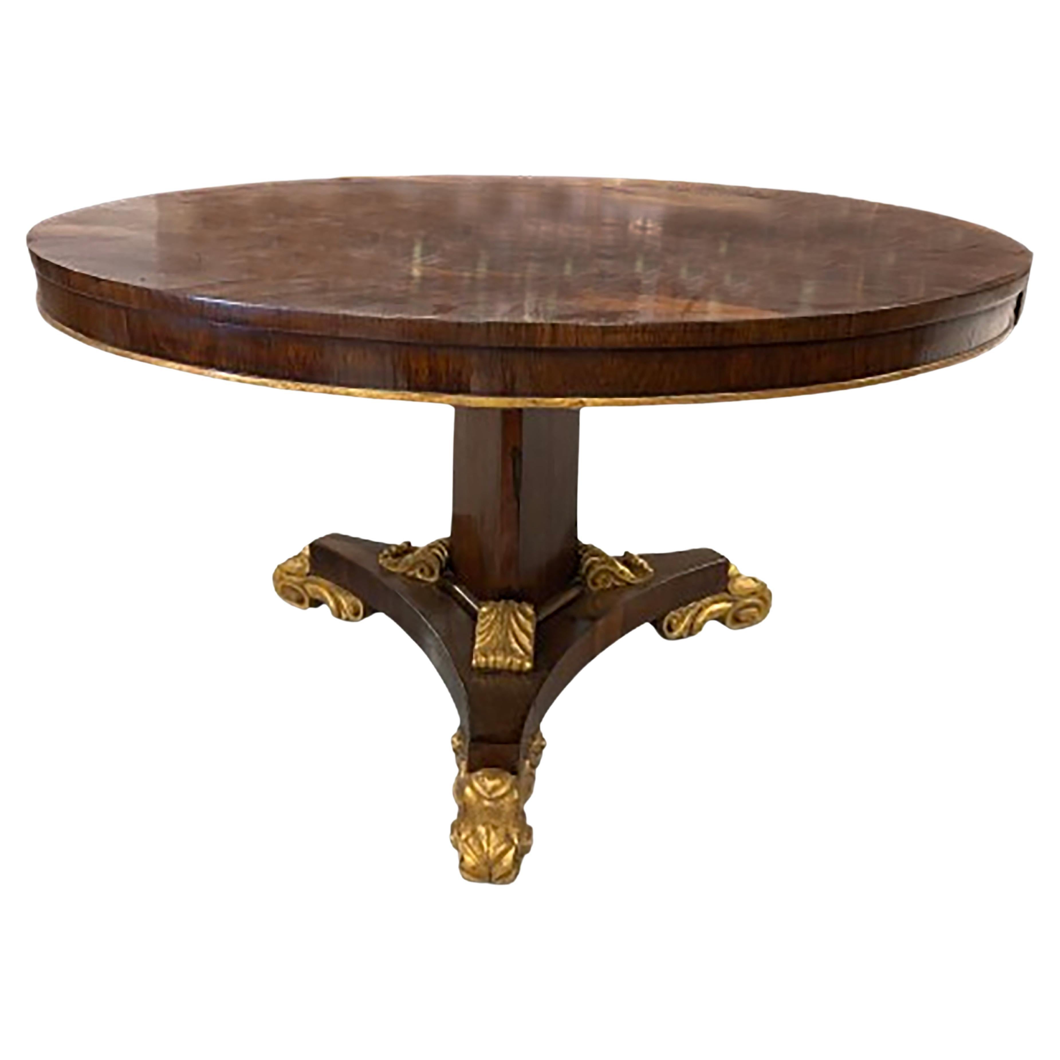 Table centrale Empire du 19e siècle en palissandre incrusté et doré à la parcelle en vente