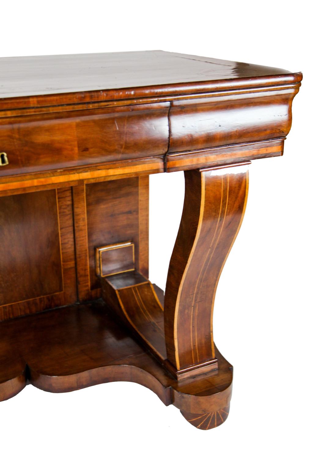 Allemand table Console Biedermeier marquetée du 19ème siècle en vente