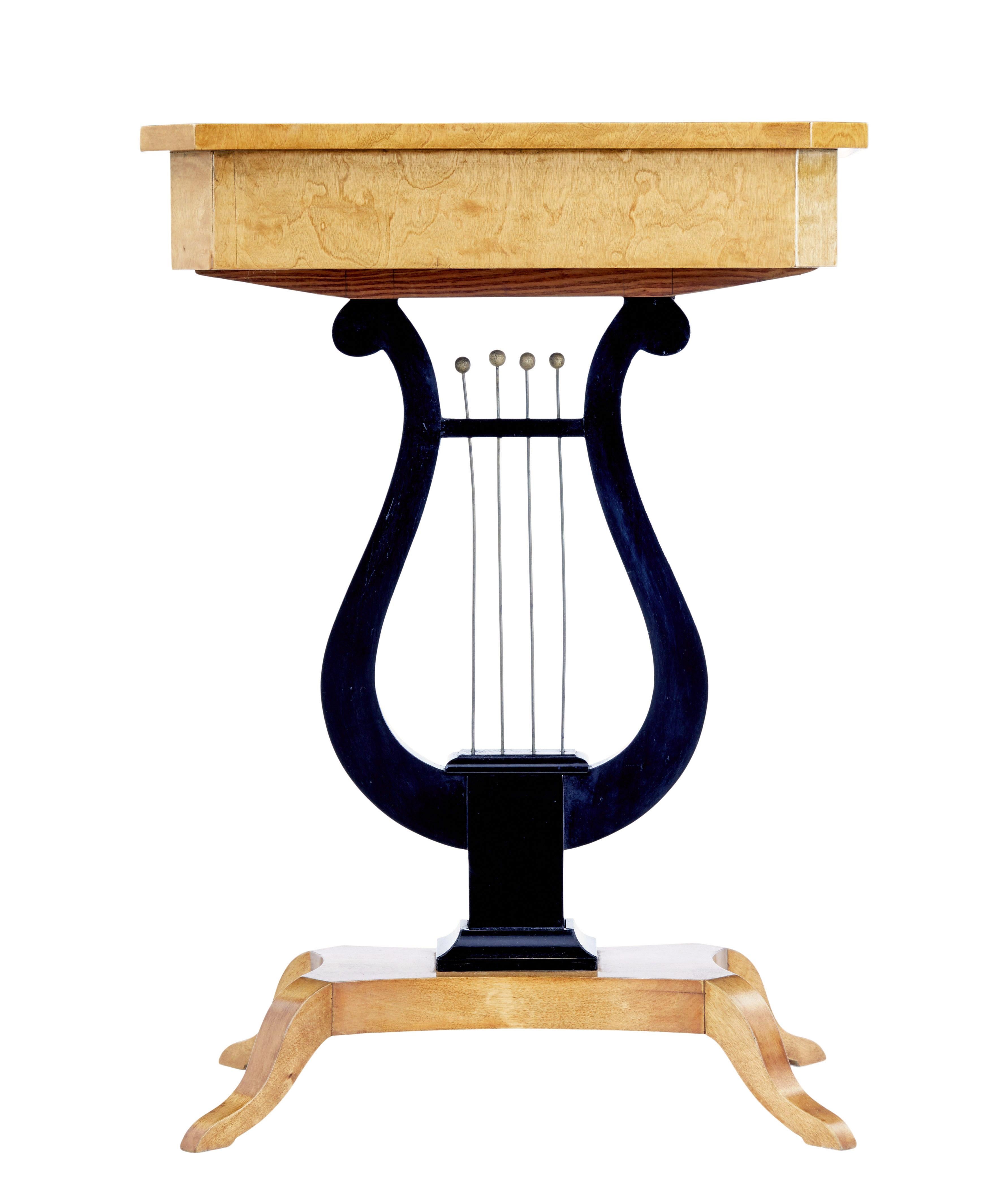 19th Century Inlaid Birch Lyre Form Occasional Table For Sale 1
