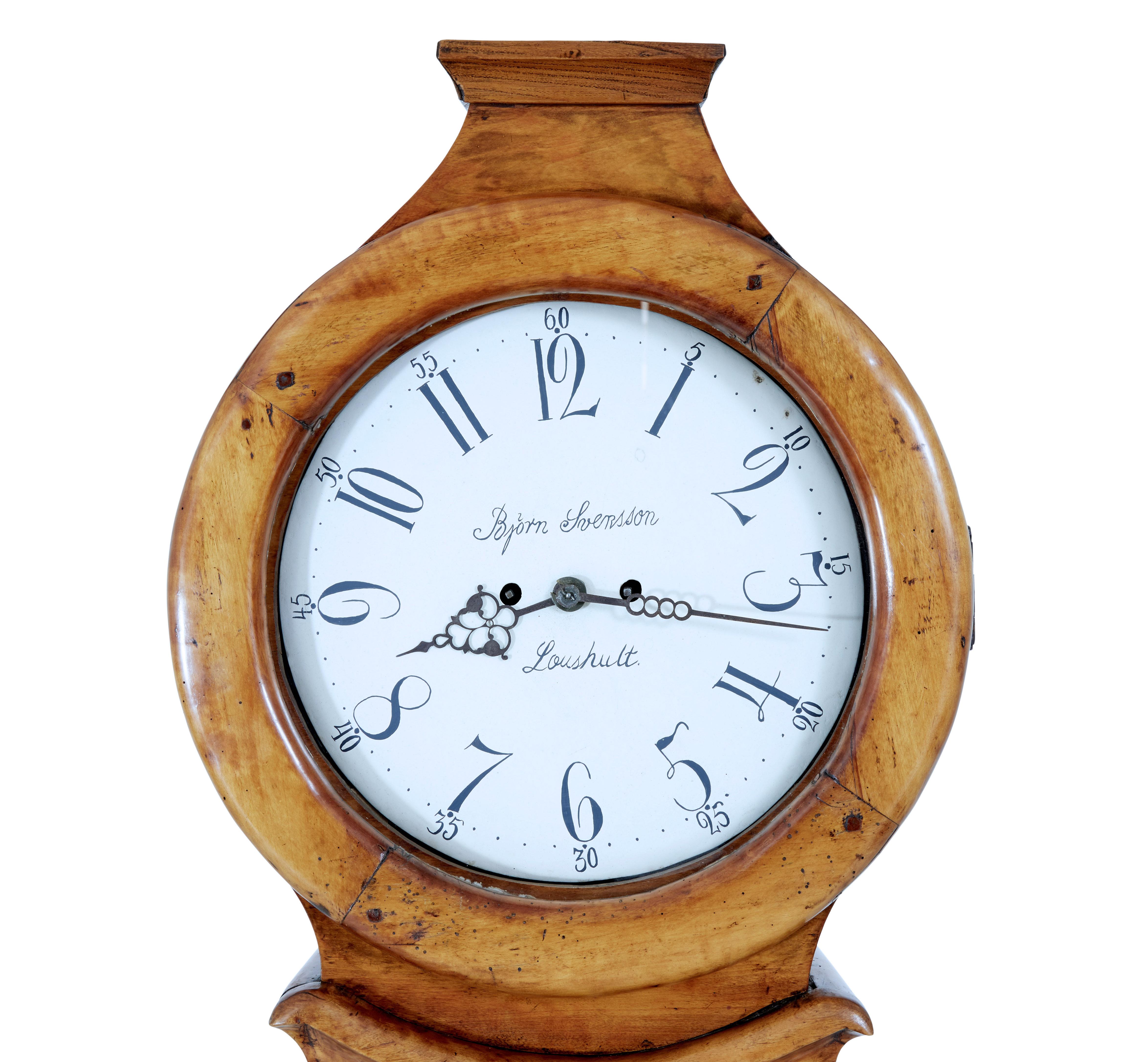19th Century Inlaid Birch Mora Long Case Clock 2