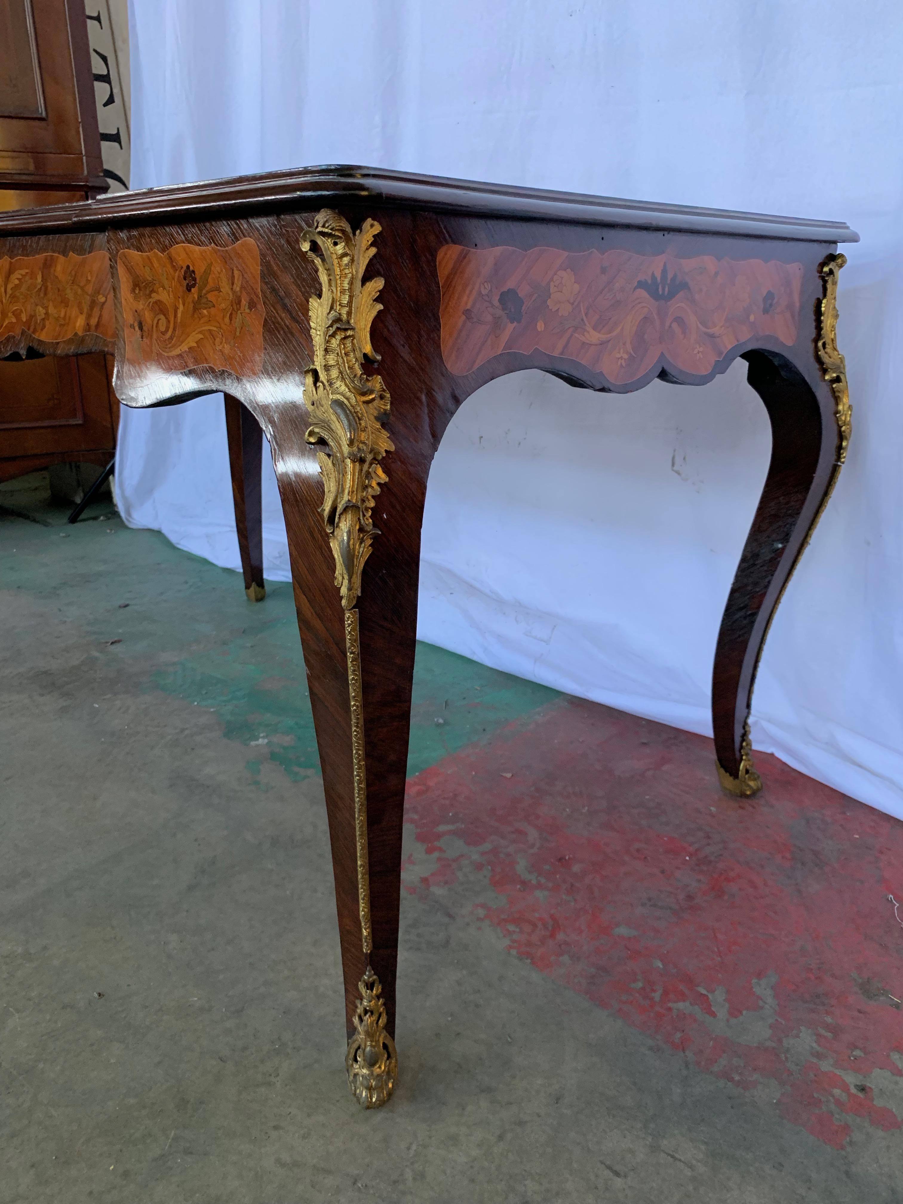 Carved 19th Century Inlaid Bureau Plat Desk For Sale