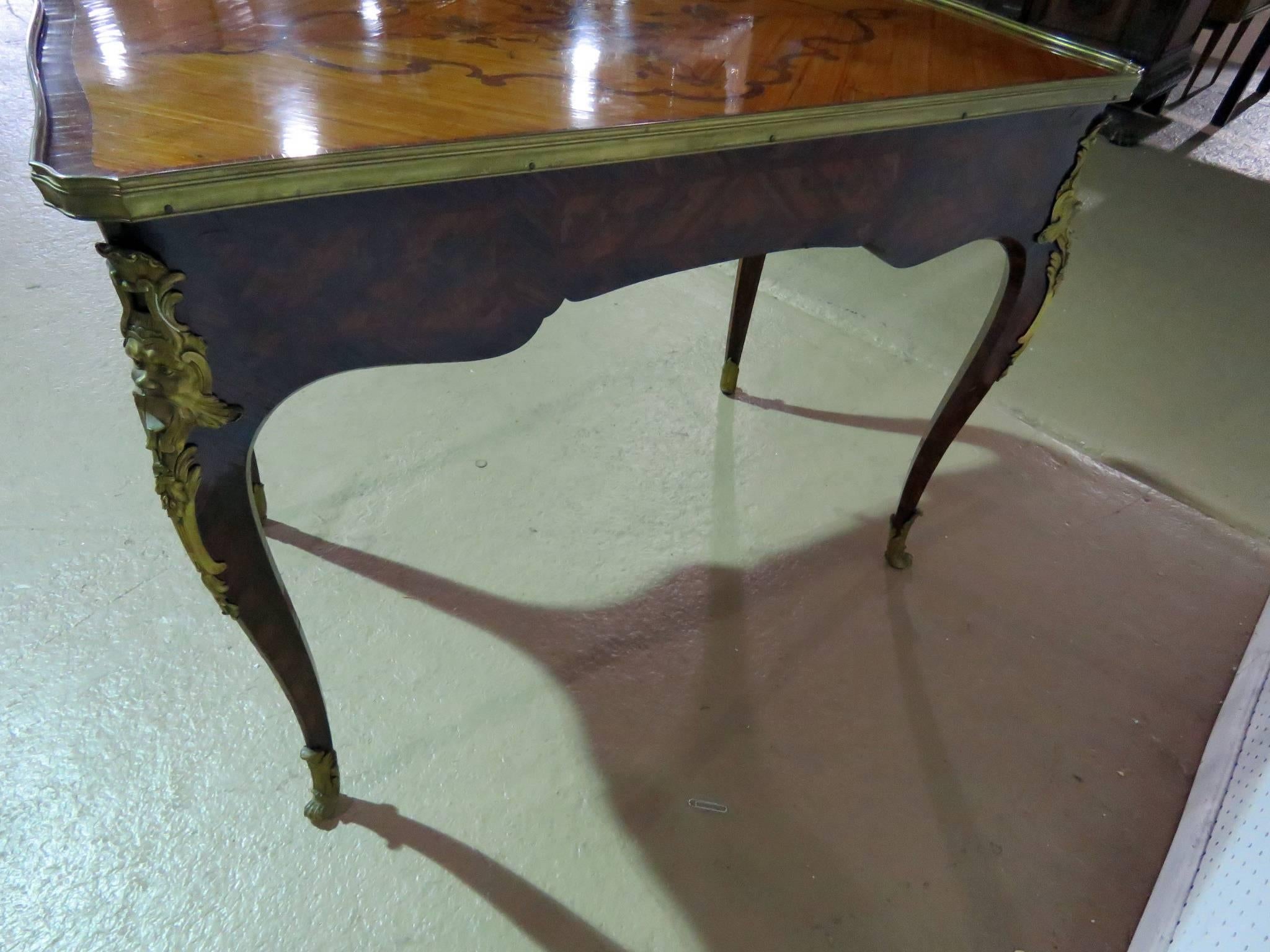 1870s Era French Inlaid Kingwood Louis XV Bureau Plat Writing Table Desk 1