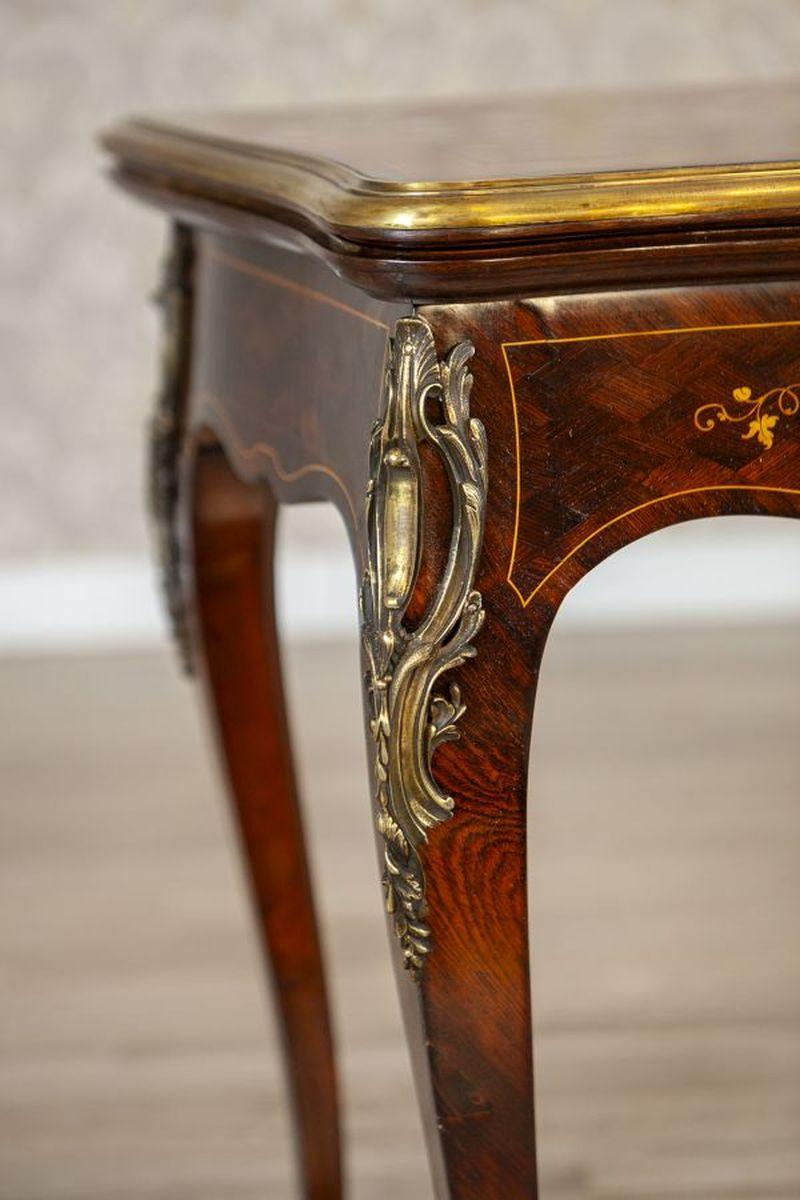 19th-Century Inlaid Card Table Lined With Green Fabric For Sale 5