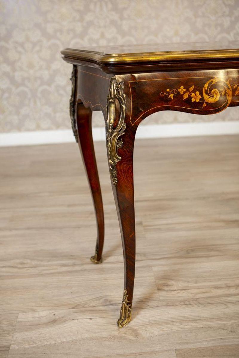 19th-Century Inlaid Card Table Lined With Green Fabric For Sale 6