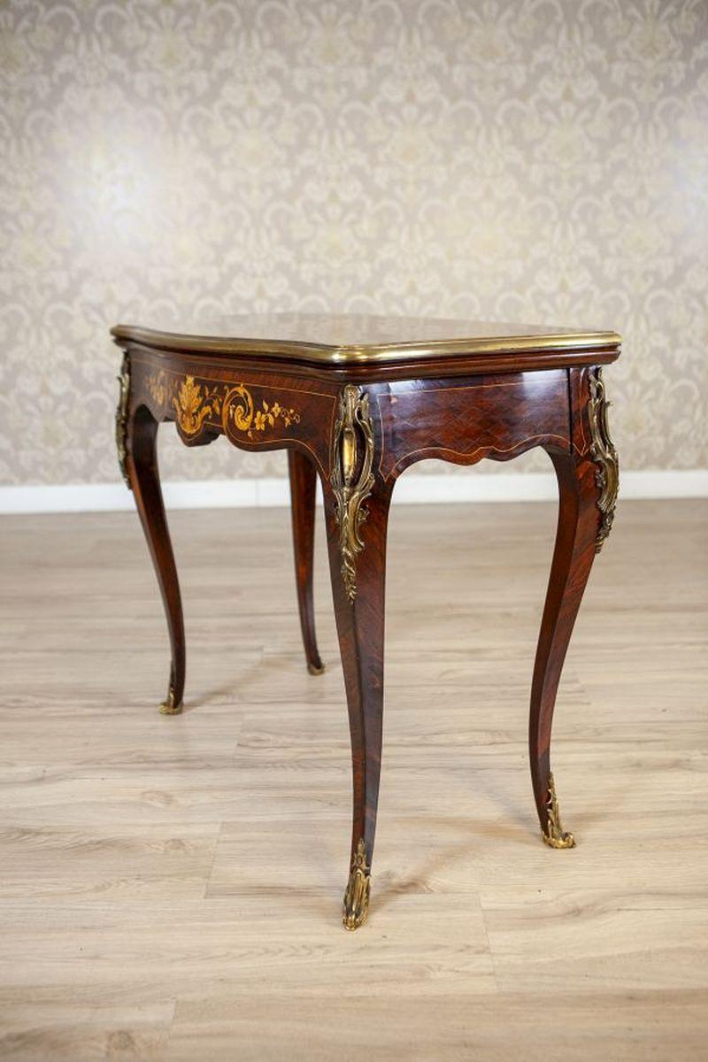 British 19th-Century Inlaid Card Table Lined With Green Fabric For Sale