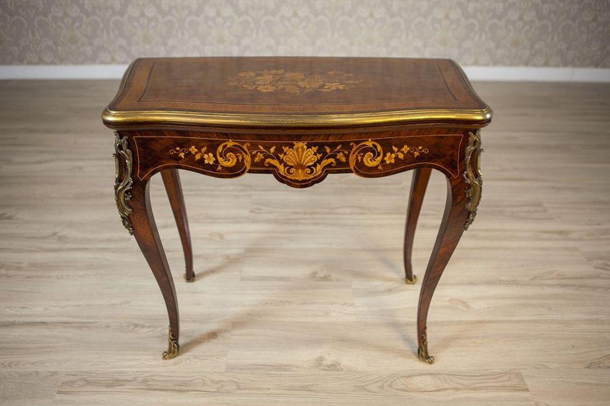 19th-Century Inlaid Card Table Lined With Green Fabric In Good Condition For Sale In Opole, PL