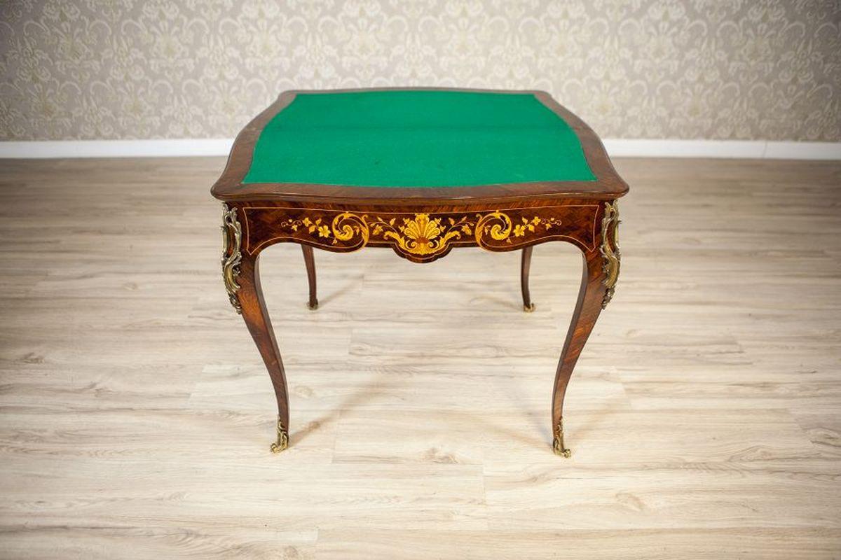 19th-Century Inlaid Card Table Lined With Green Fabric For Sale 2