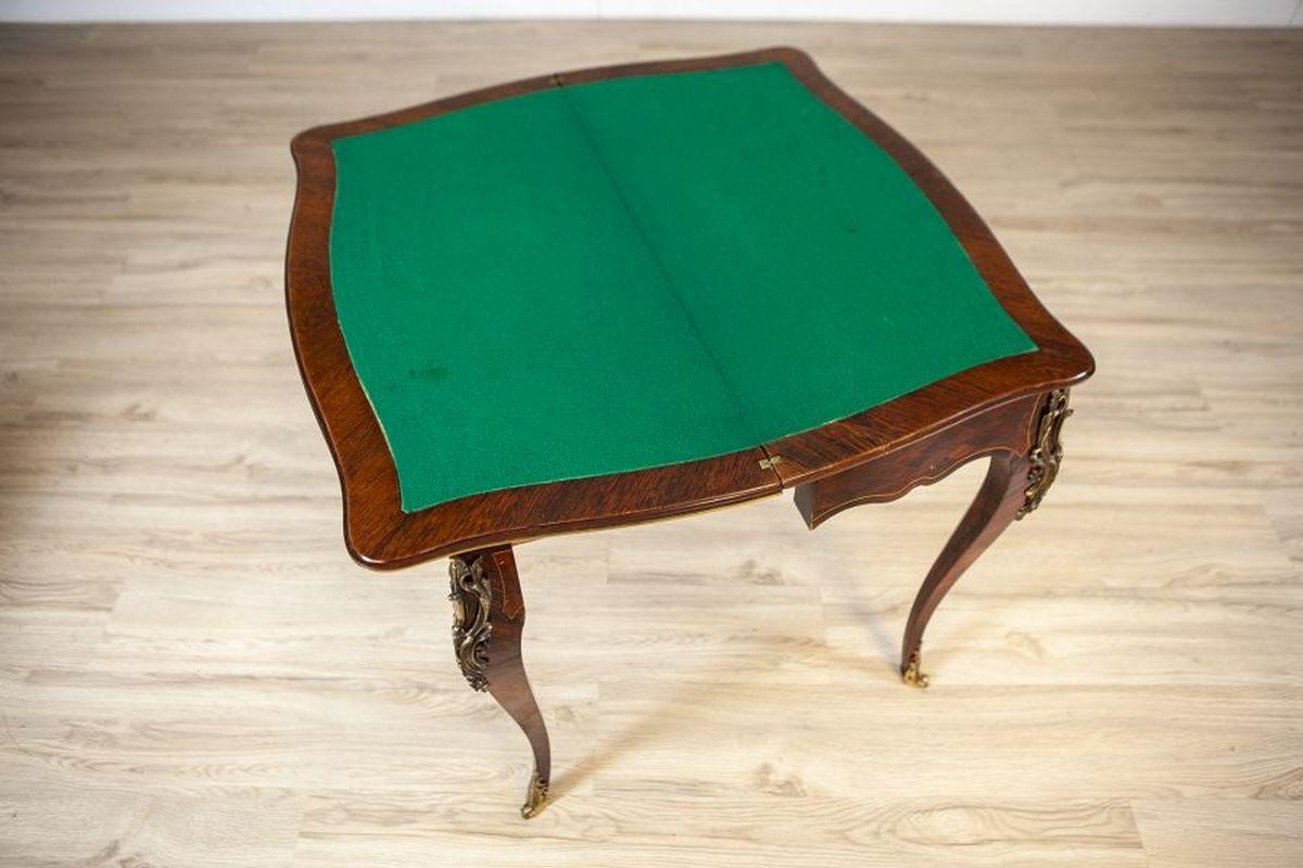 19th-Century Inlaid Card Table Lined With Green Fabric For Sale 3
