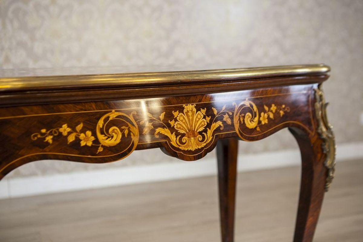 19th-Century Inlaid Card Table Lined With Green Fabric For Sale 4