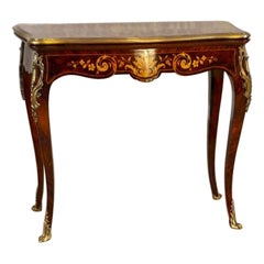19th-Century Inlaid Card Table Lined With Green Fabric