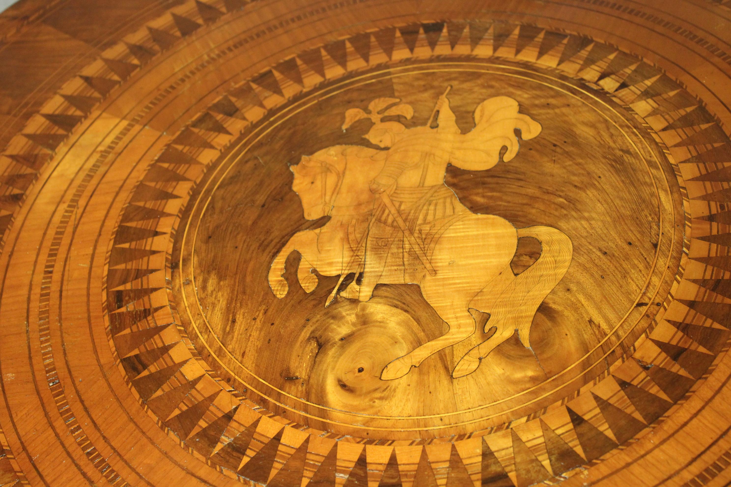 Inlay 19th Century Marquetry Round Center Table from Sorrentino Napoli circa 1830