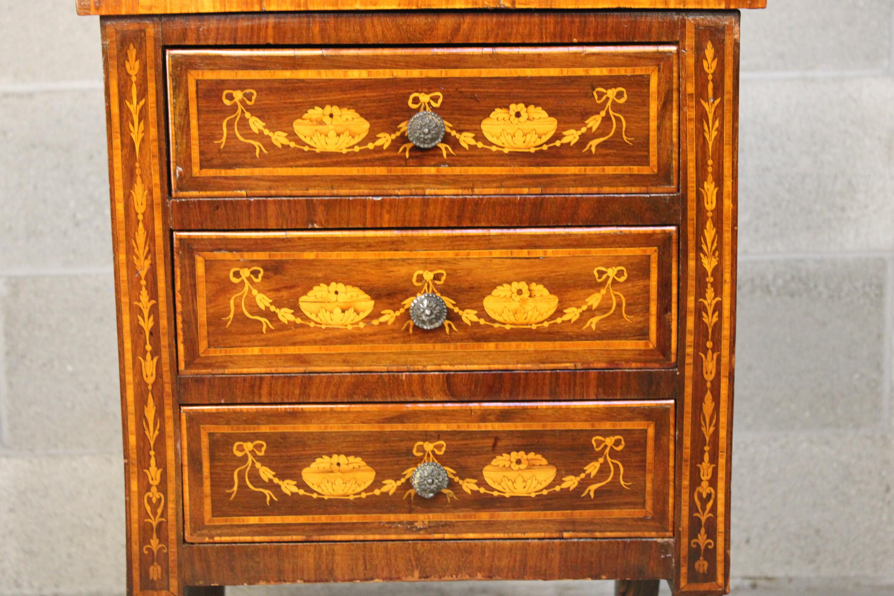 Inlay 19th Century Louis XVI Style Marquetry French 3 drawers Commode 