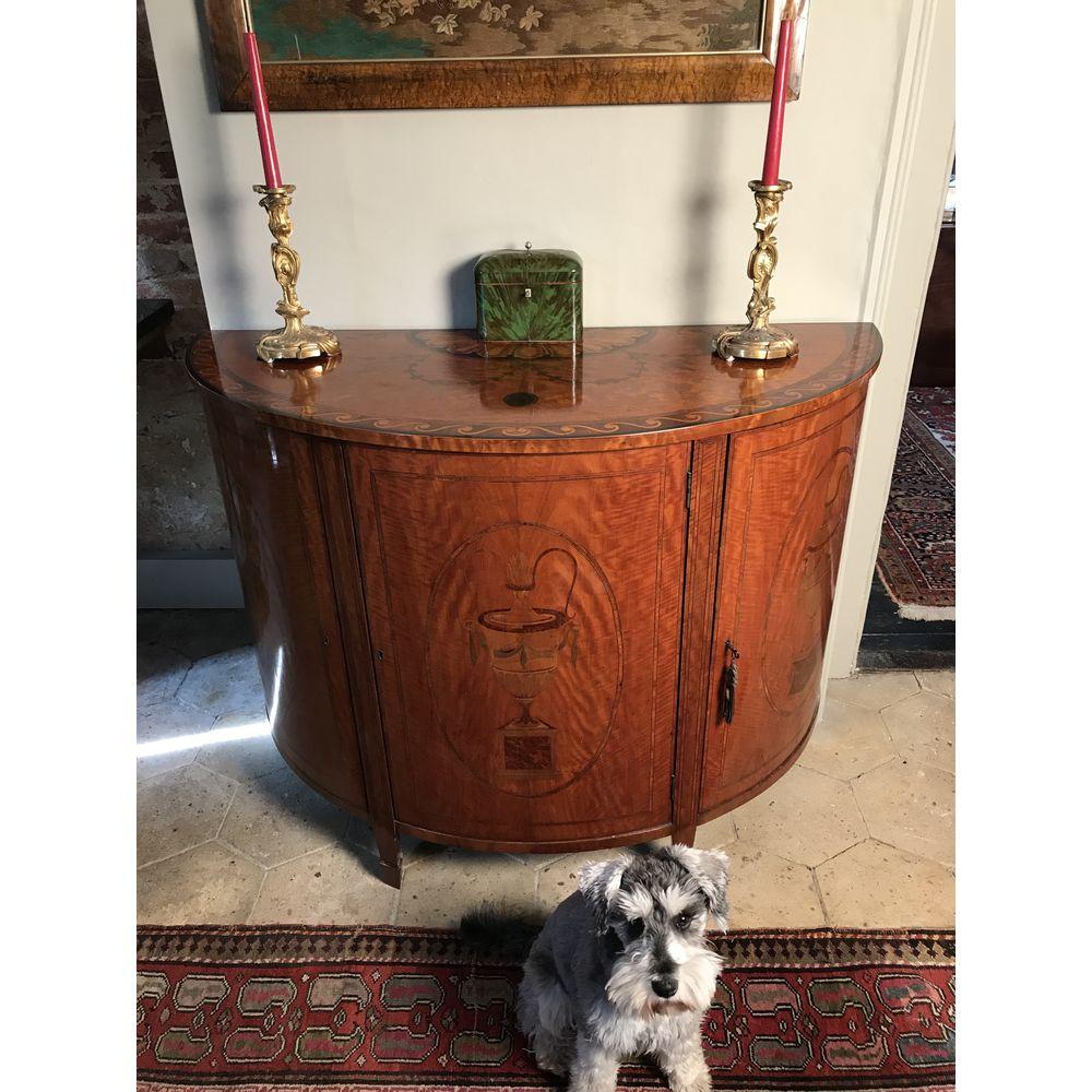 English 19th Century Inlaid Demilune Satinwood Commode For Sale