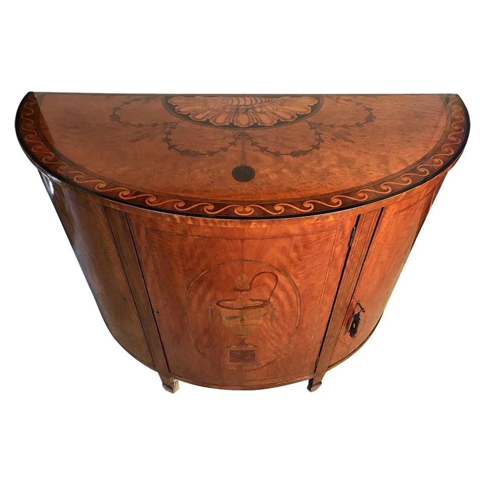 19th Century Inlaid Demilune Satinwood Commode For Sale