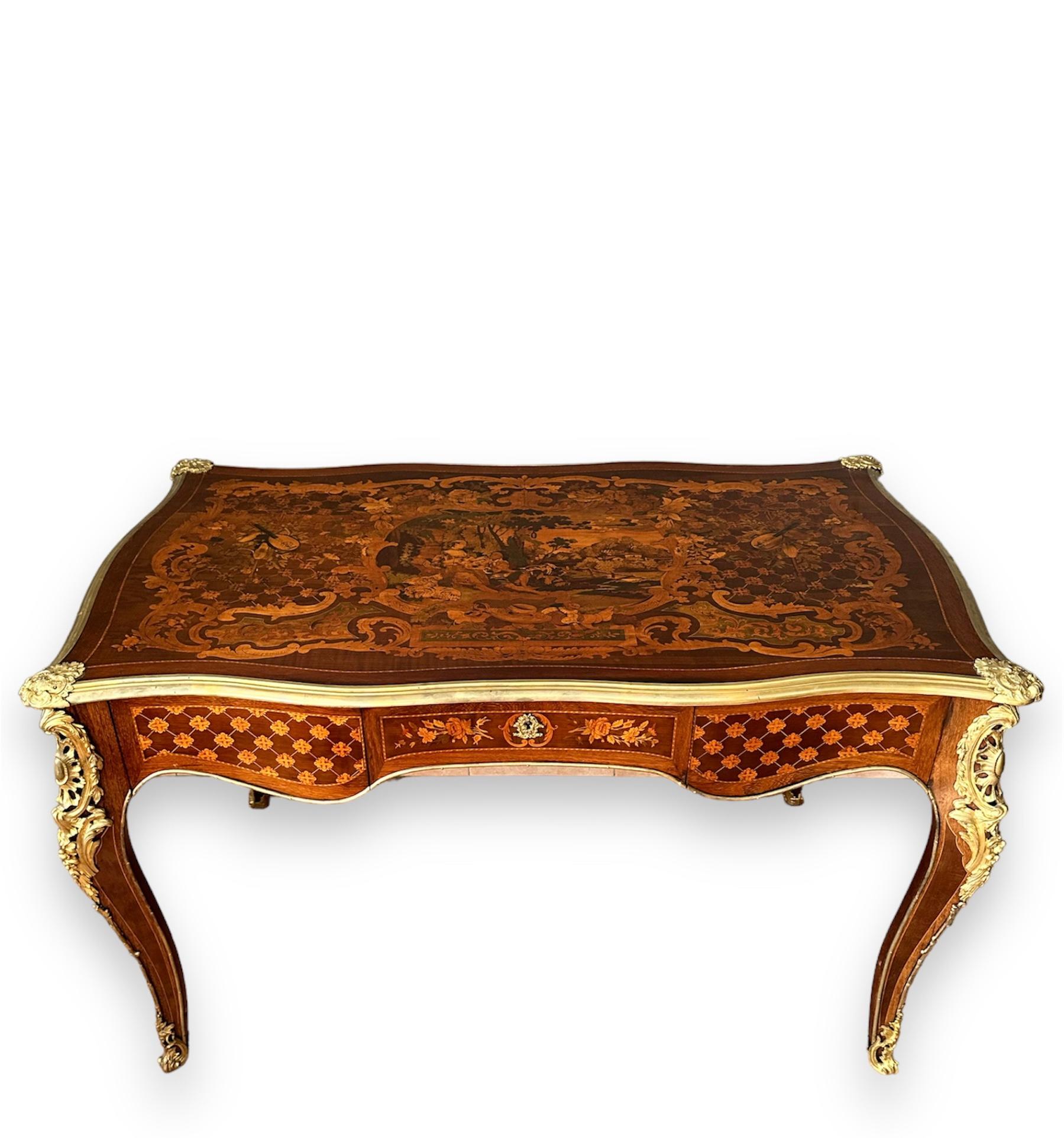 19th Century Inlaid Desk Mounted with Gilded Bronzes, by Paul Sormani 4