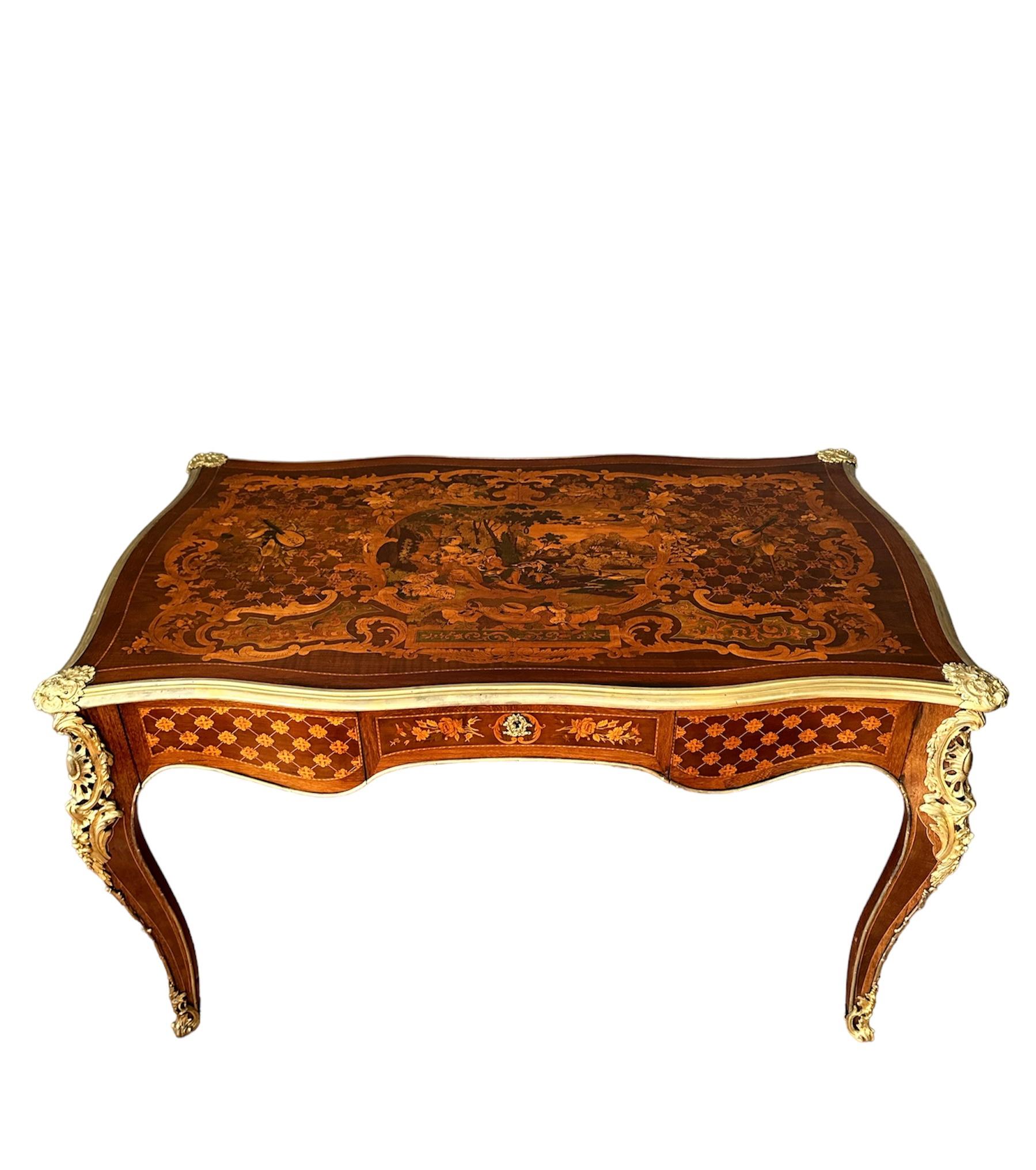 19th Century Inlaid Desk Mounted with Gilded Bronzes, by Paul Sormani 5