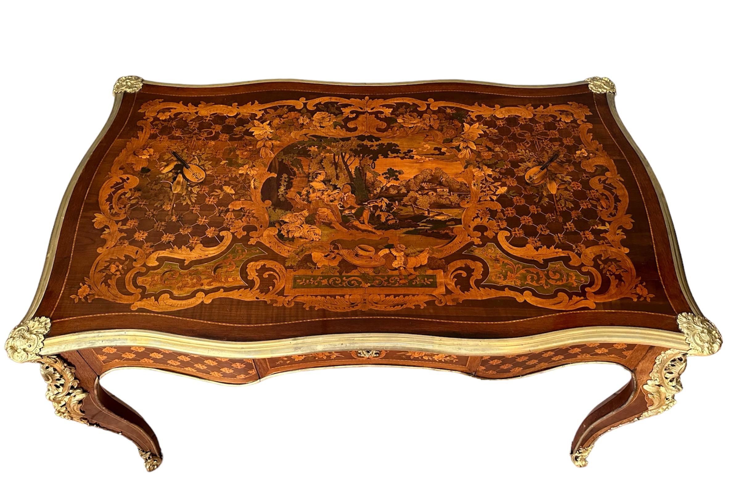 19th Century Inlaid Desk Mounted with Gilded Bronzes, by Paul Sormani 6