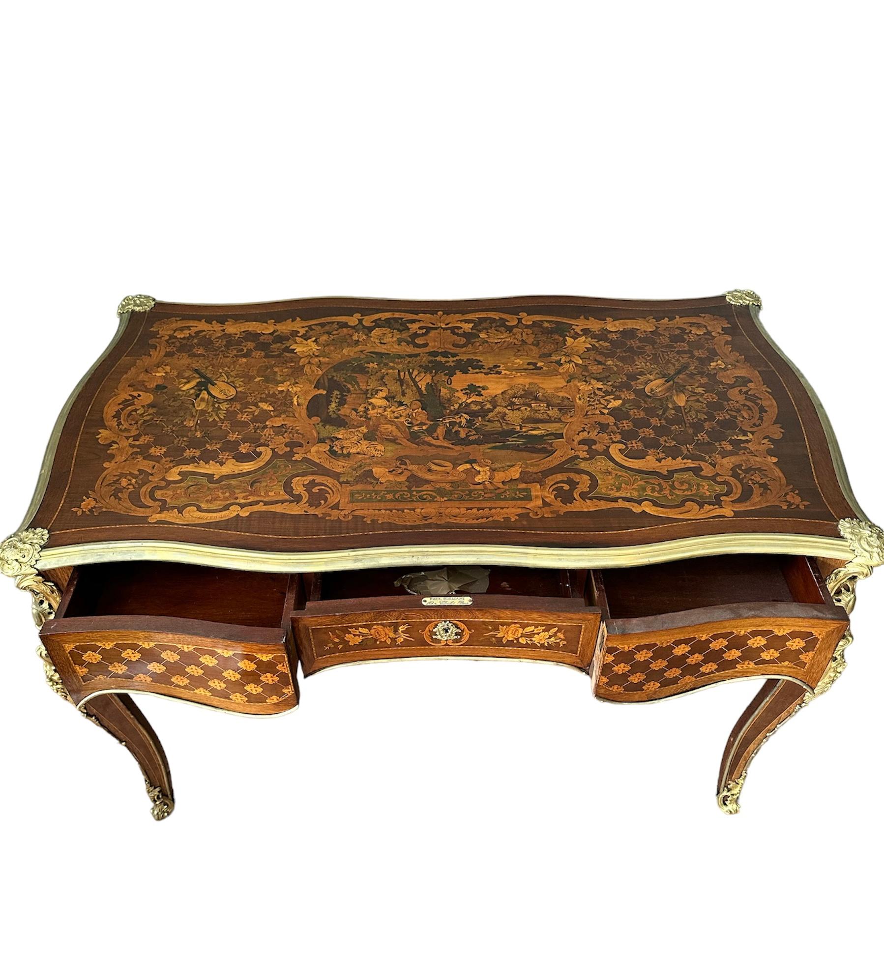 19th Century Inlaid Desk Mounted with Gilded Bronzes, by Paul Sormani 1