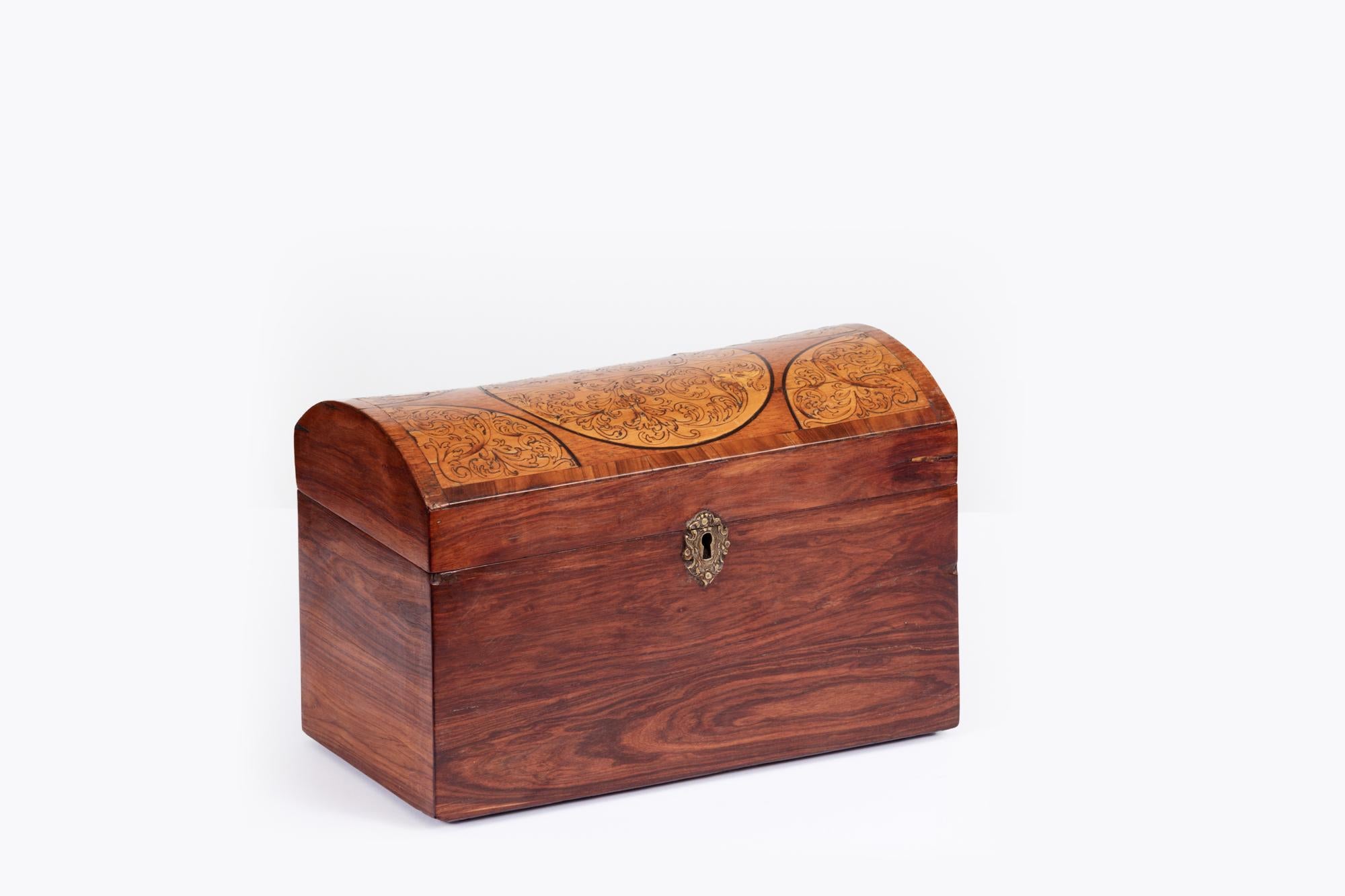 English 19th Century Inlaid Dome-Top Wooden Box For Sale