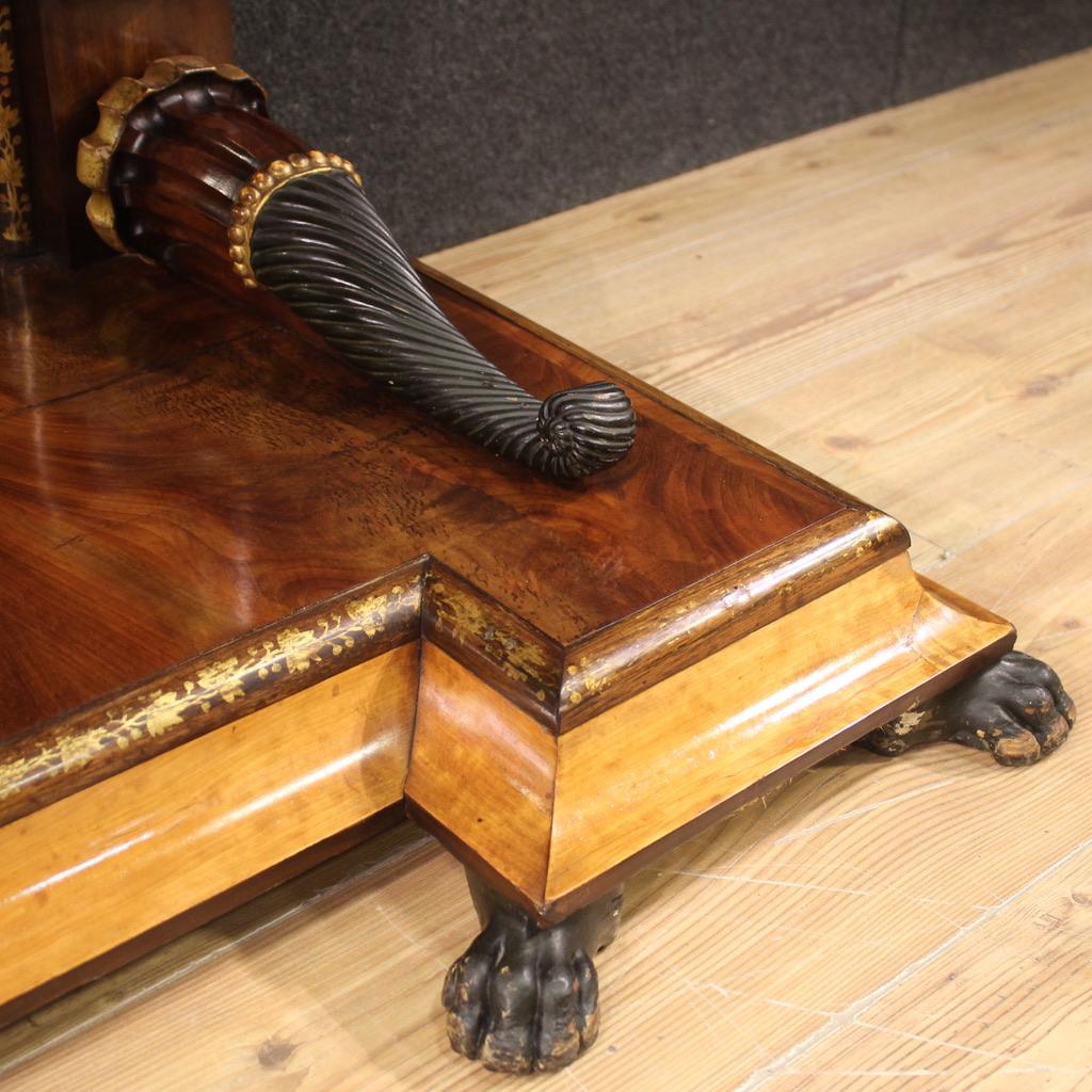 table console espagnole ancienne du 19e siècle en bois doré incrusté, 1860 en vente 3