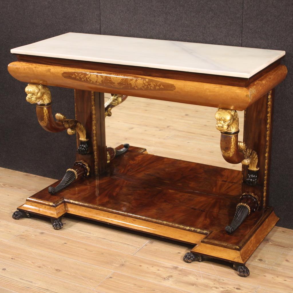table console espagnole ancienne du 19e siècle en bois doré incrusté, 1860 en vente 4