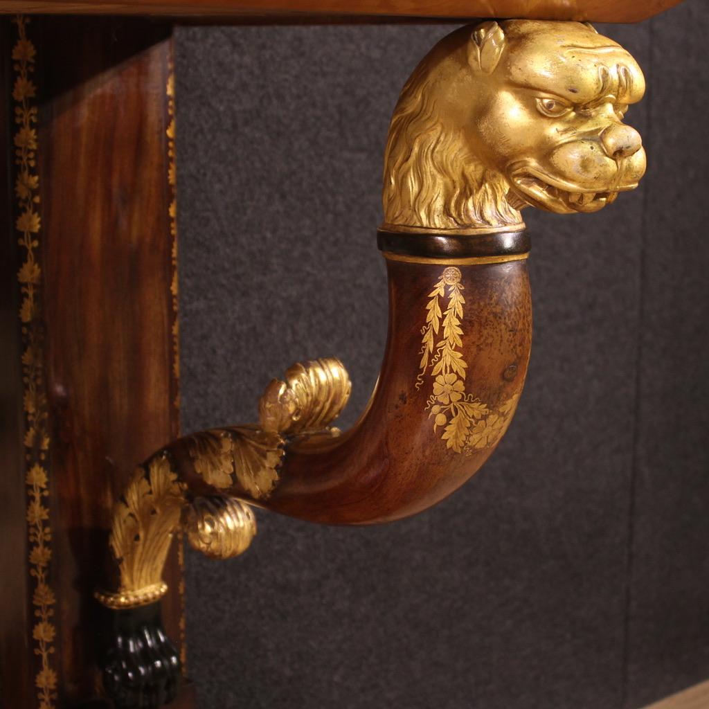 table console espagnole ancienne du 19e siècle en bois doré incrusté, 1860 Bon état - En vente à Vicoforte, Piedmont