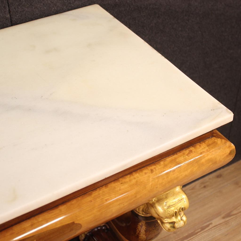 Bois table console espagnole ancienne du 19e siècle en bois doré incrusté, 1860 en vente