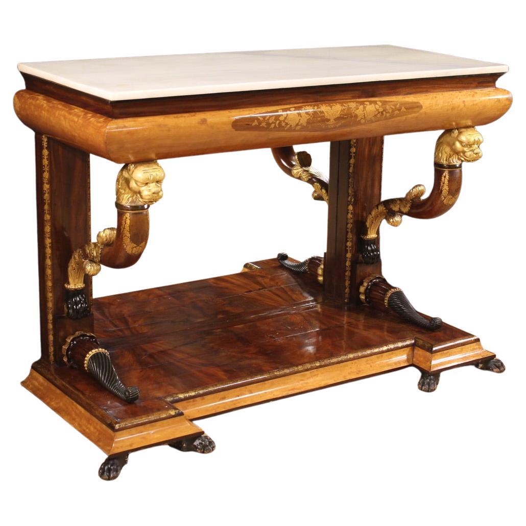 table console espagnole ancienne du 19e siècle en bois doré incrusté, 1860