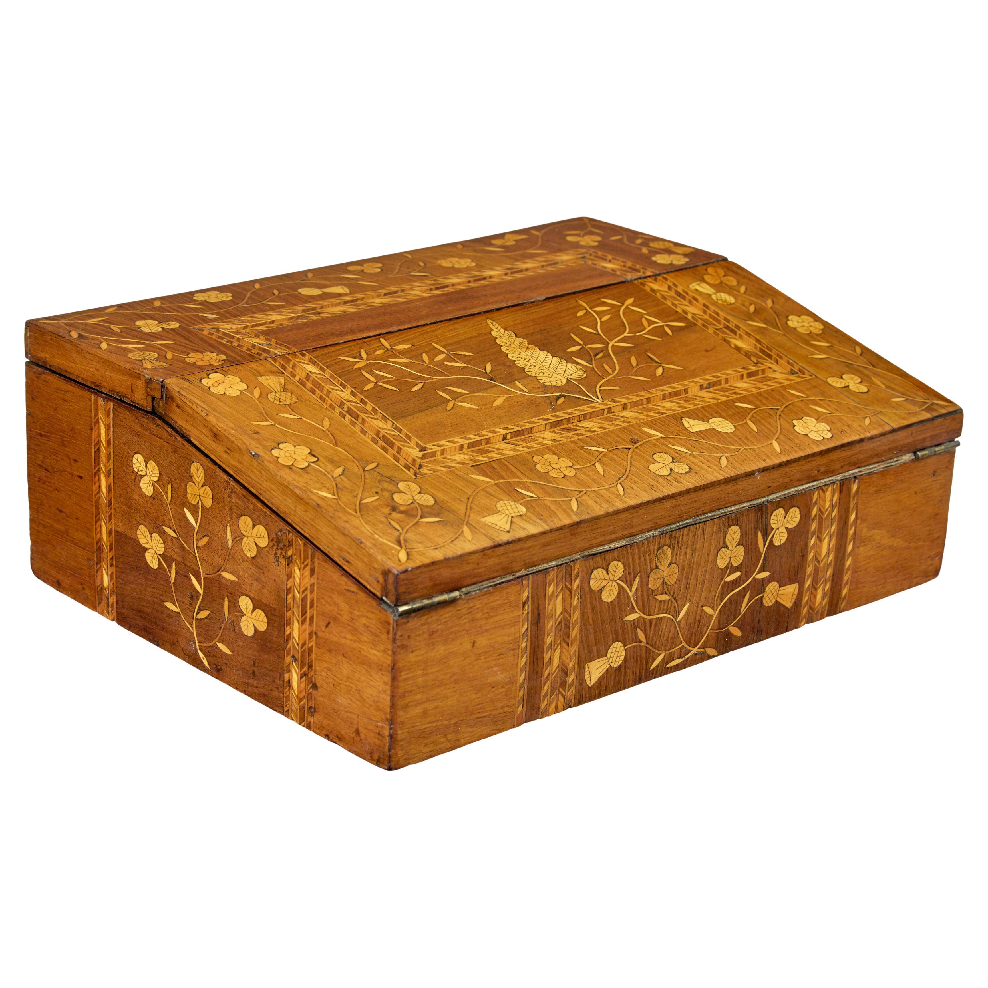 19th century inlaid Irish Killarney writing slope