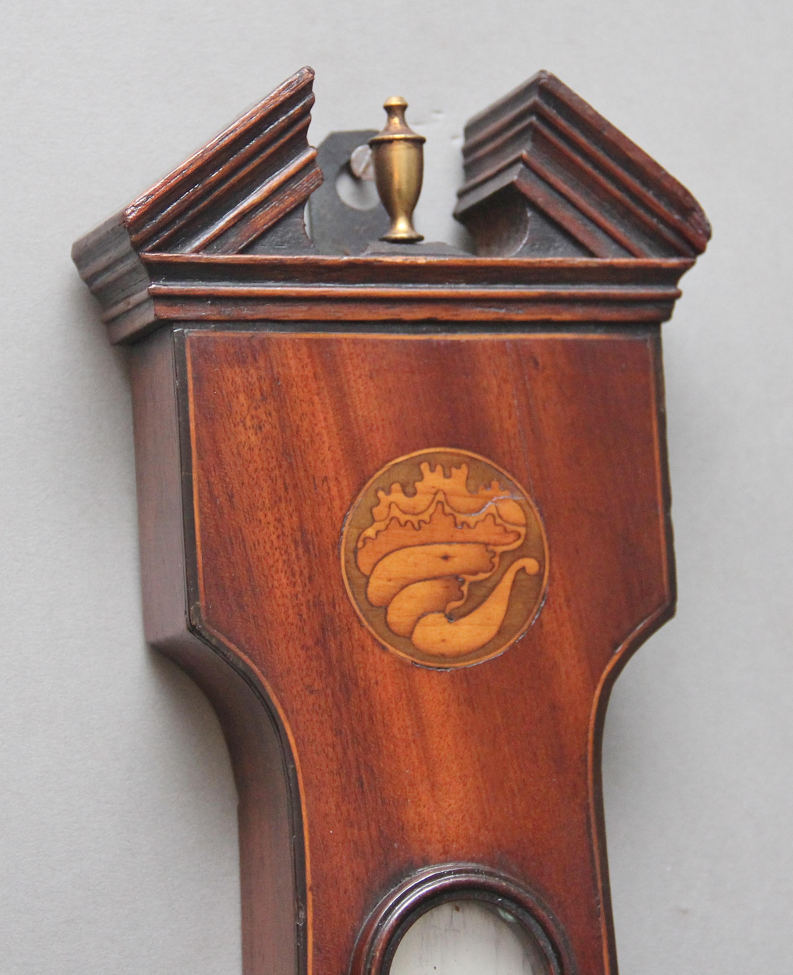 Victorian 19th Century inlaid mahogany banjo barometer by L Casatelli of Liverpool For Sale