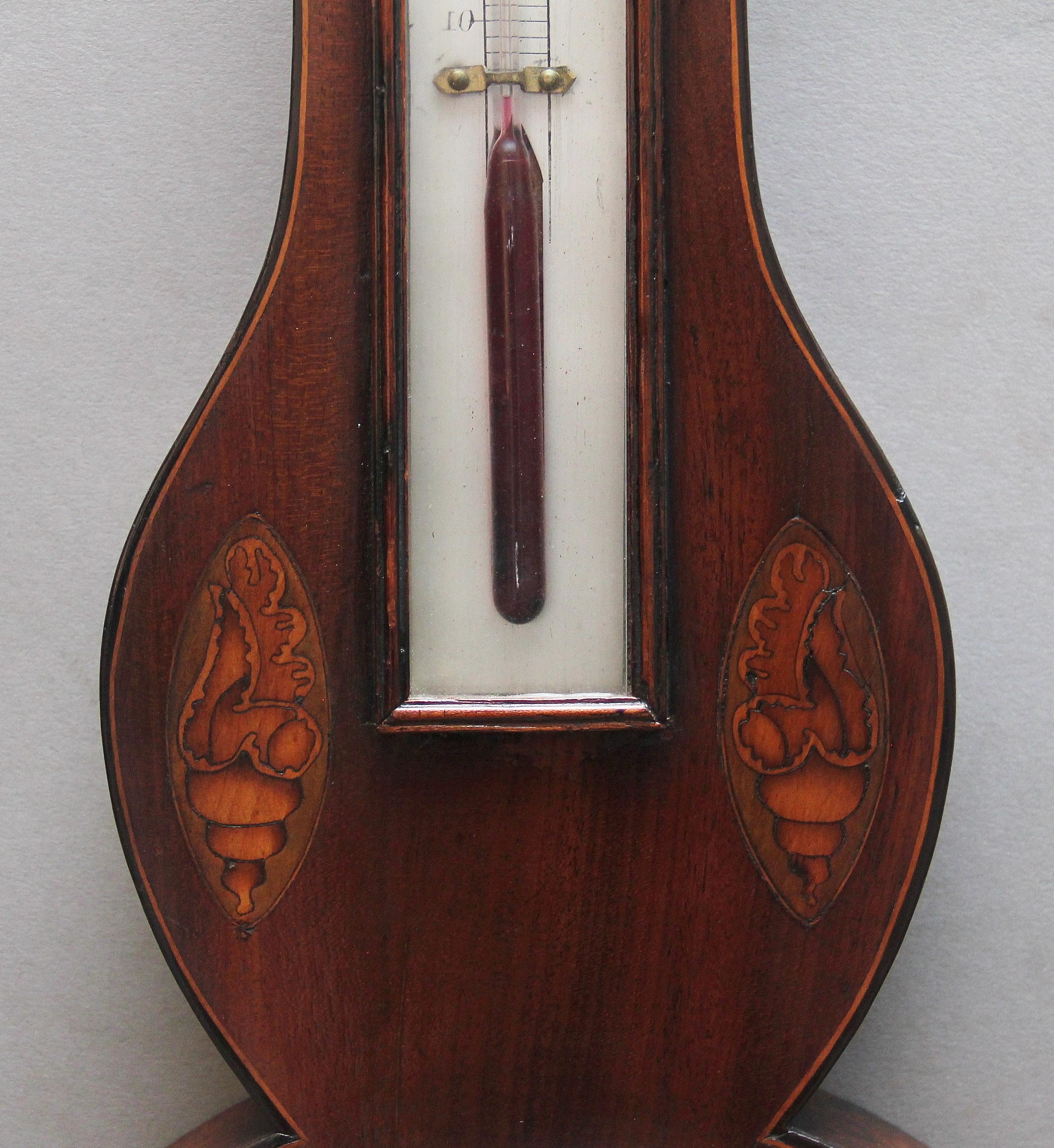 19th Century inlaid mahogany banjo barometer by L Casatelli of Liverpool In Good Condition For Sale In Martlesham, GB