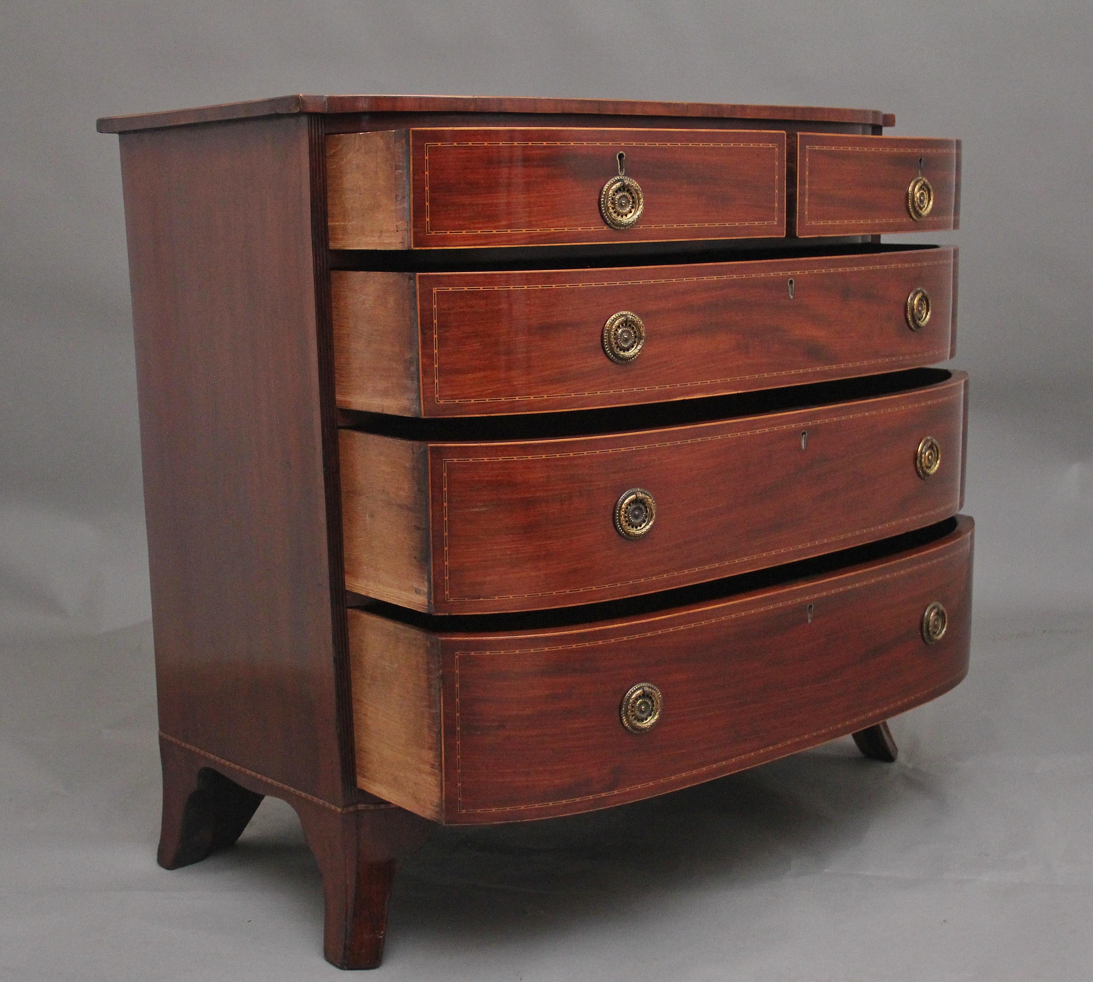 Regency 19th Century inlaid mahogany bowfront chest of drawers