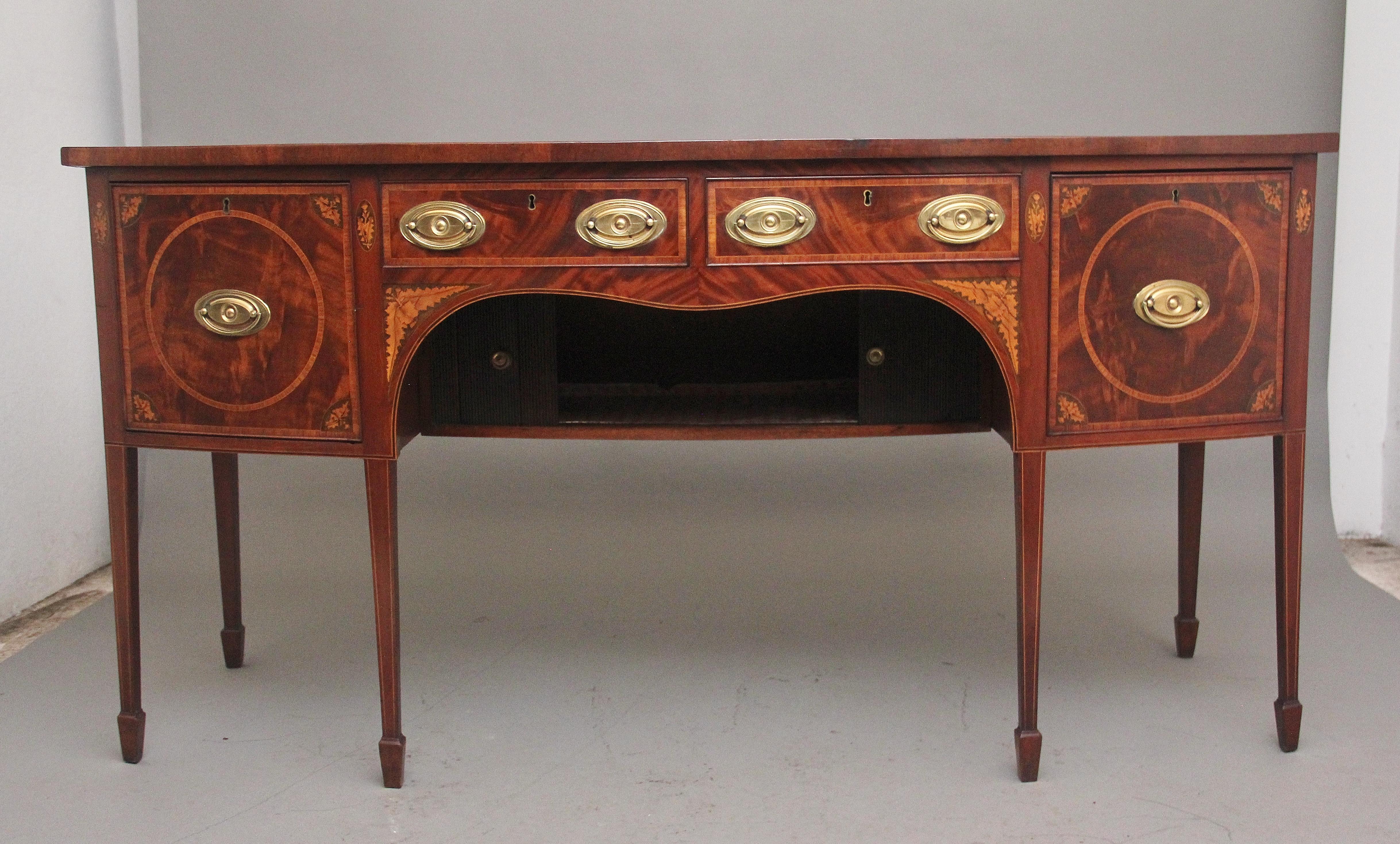 Georgian 19th Century inlaid mahogany bowfront sideboard For Sale