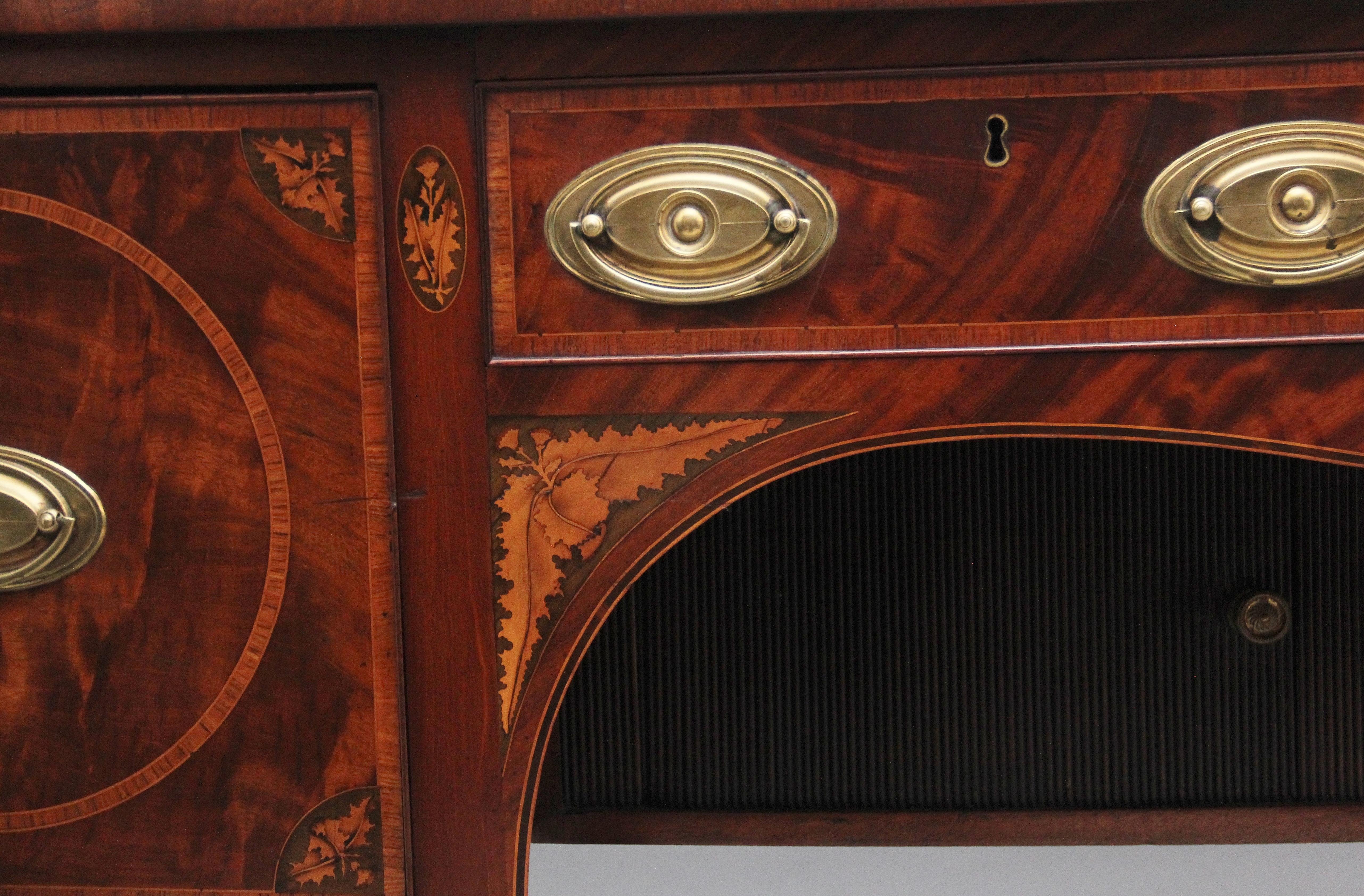 Mahogany 19th Century inlaid mahogany bowfront sideboard For Sale