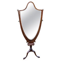 19th Century Inlaid Mahogany Cheval Shield Mirror