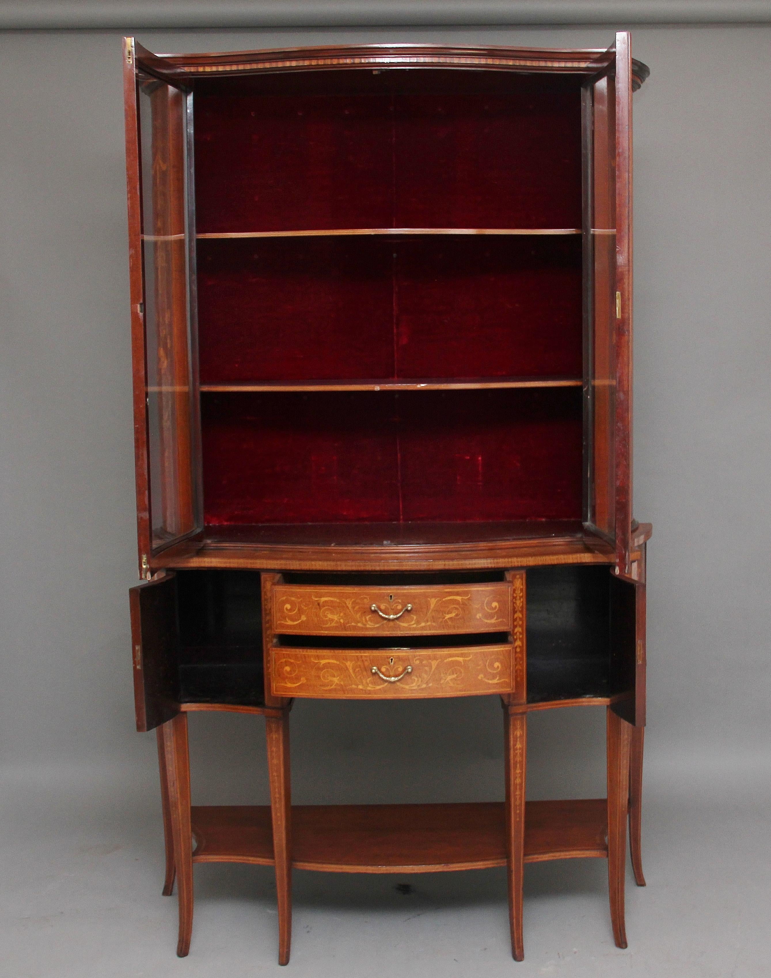 British 19th Century Inlaid Mahogany Display Cabinet For Sale