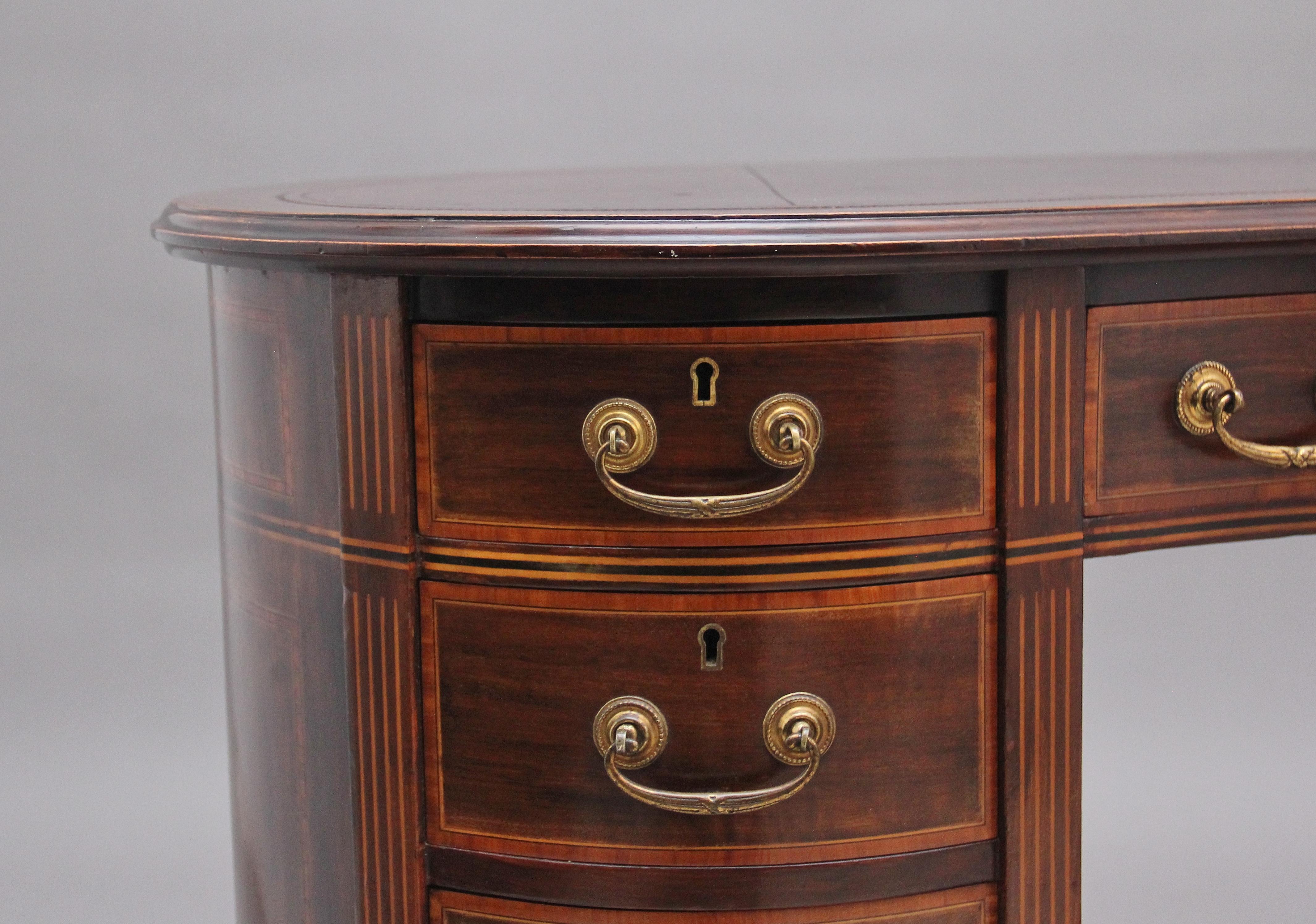 English 19th Century Inlaid Mahogany Kidney Shaped Desk For Sale