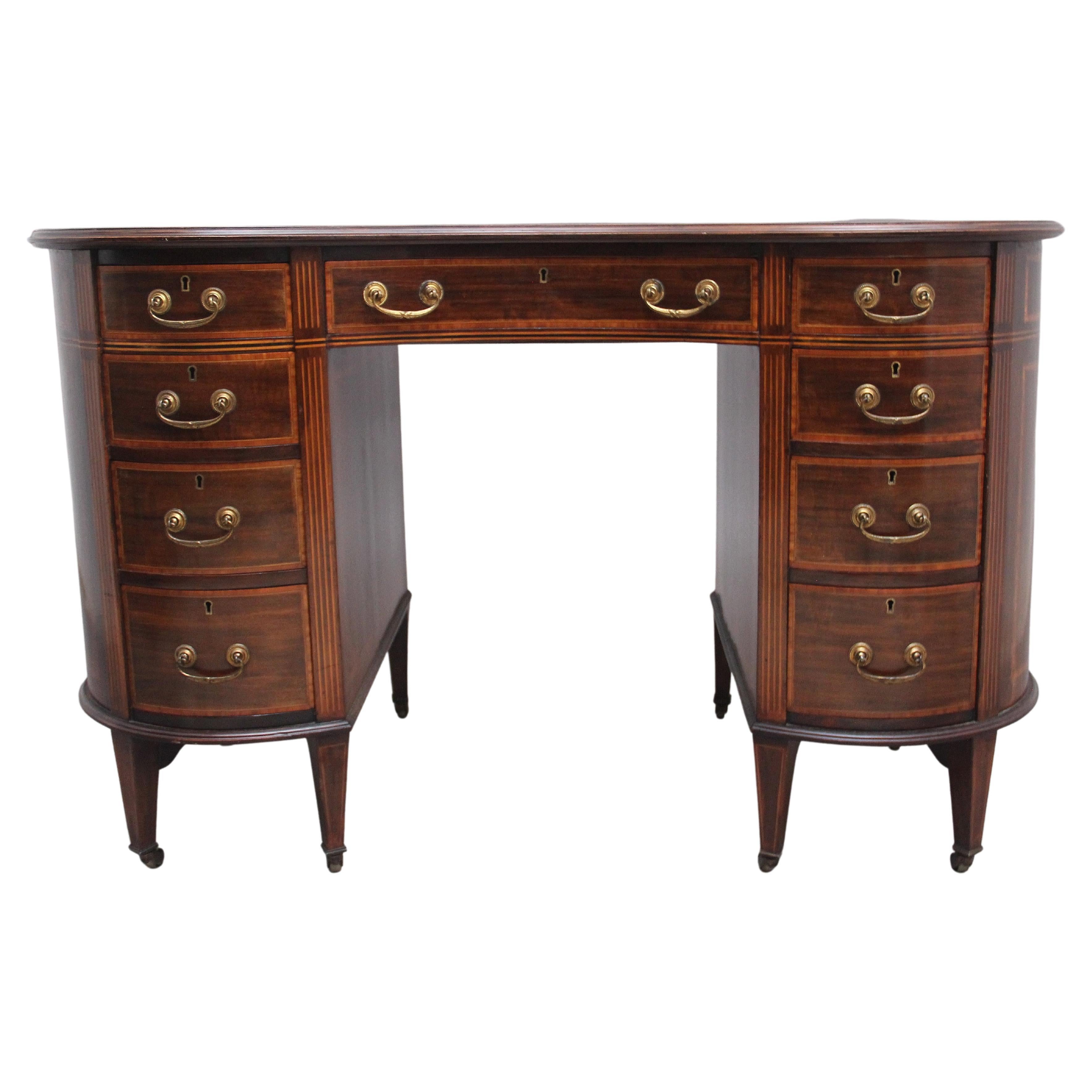 19th Century Inlaid Mahogany Kidney Shaped Desk