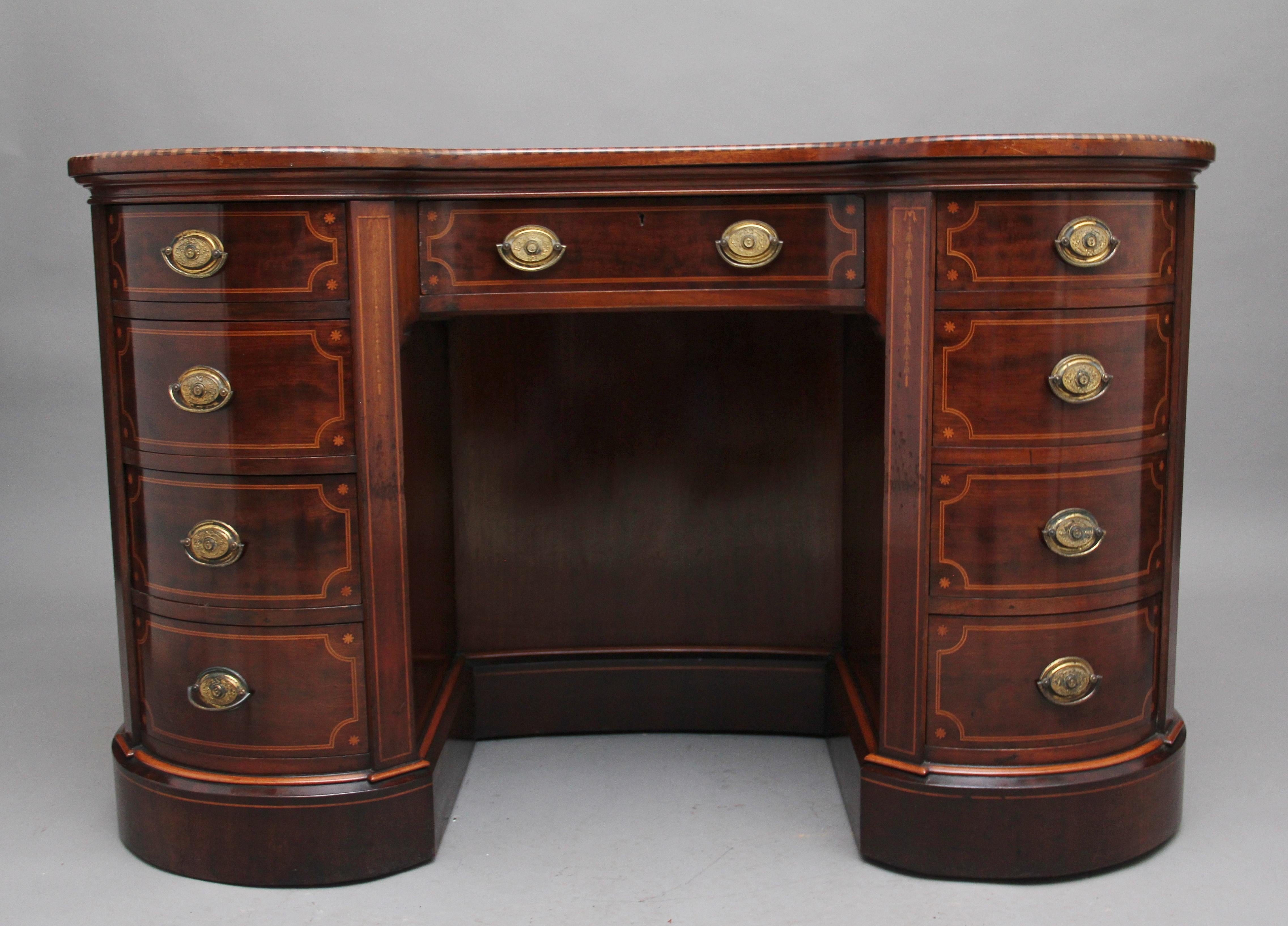 British 19th Century Inlaid Mahogany Kidney Shaped Desk with a Wonderful Provenance