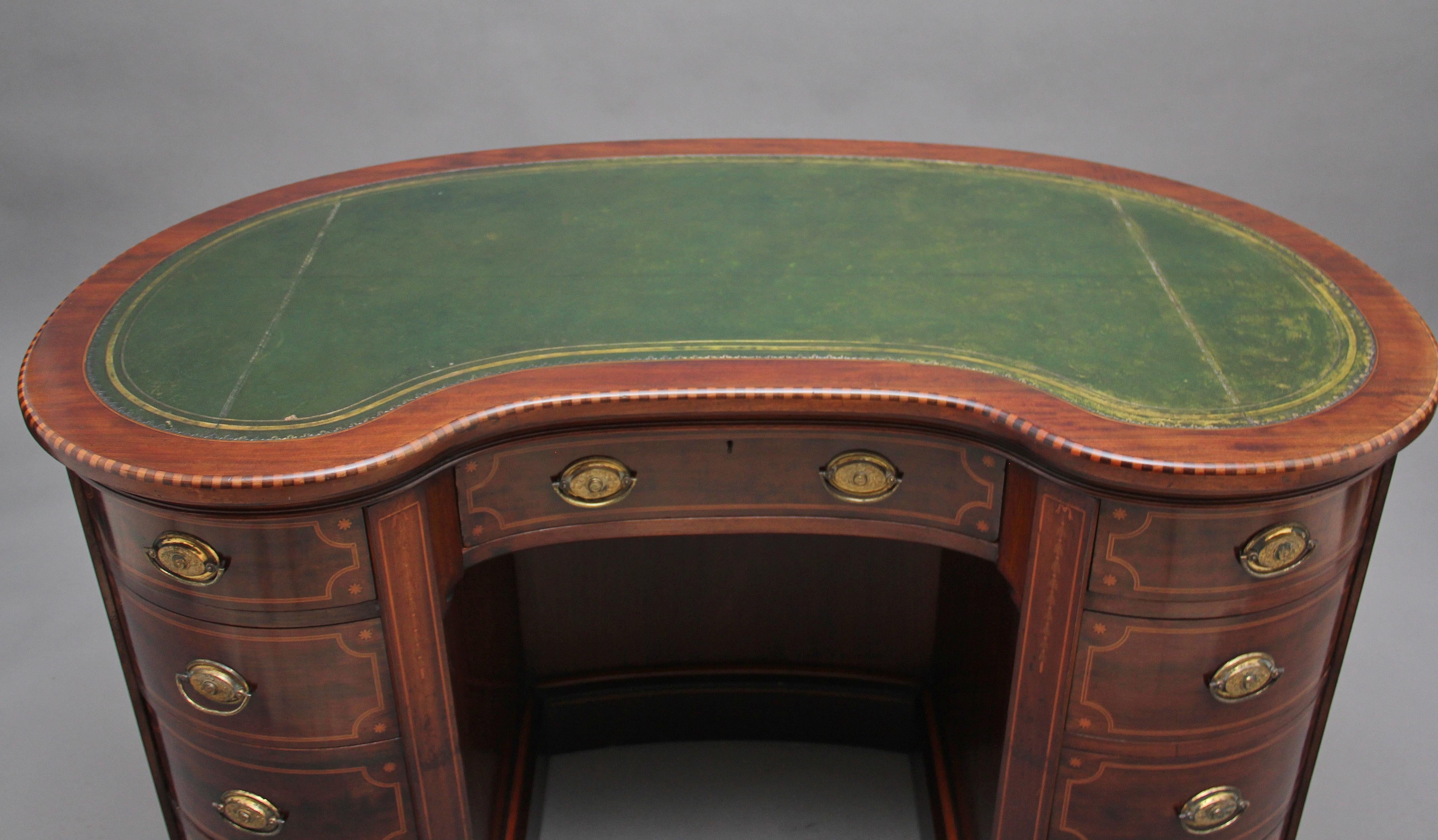 19th Century Inlaid Mahogany Kidney Shaped Desk with a Wonderful Provenance In Good Condition In Martlesham, GB
