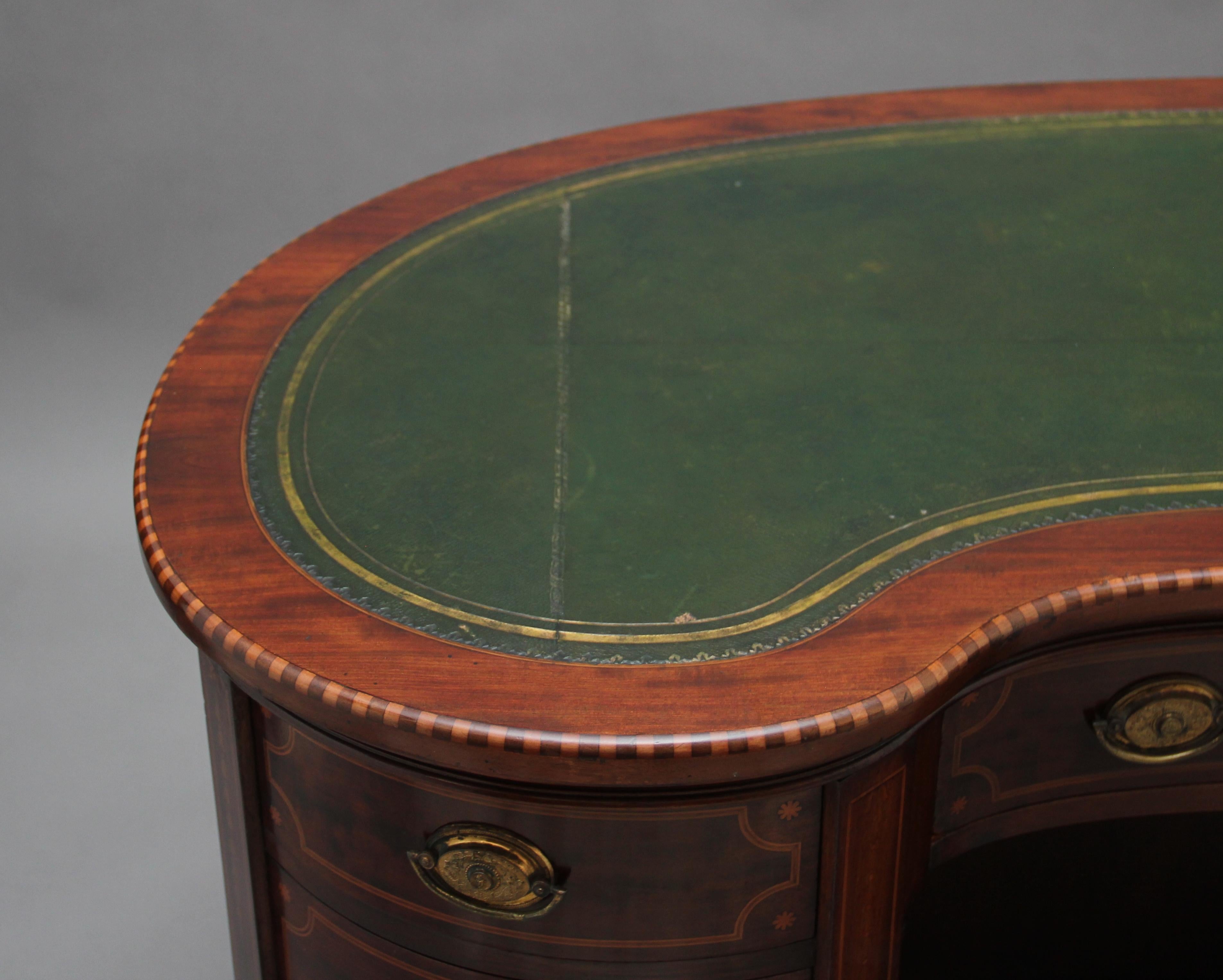 Late 19th Century 19th Century Inlaid Mahogany Kidney Shaped Desk with a Wonderful Provenance