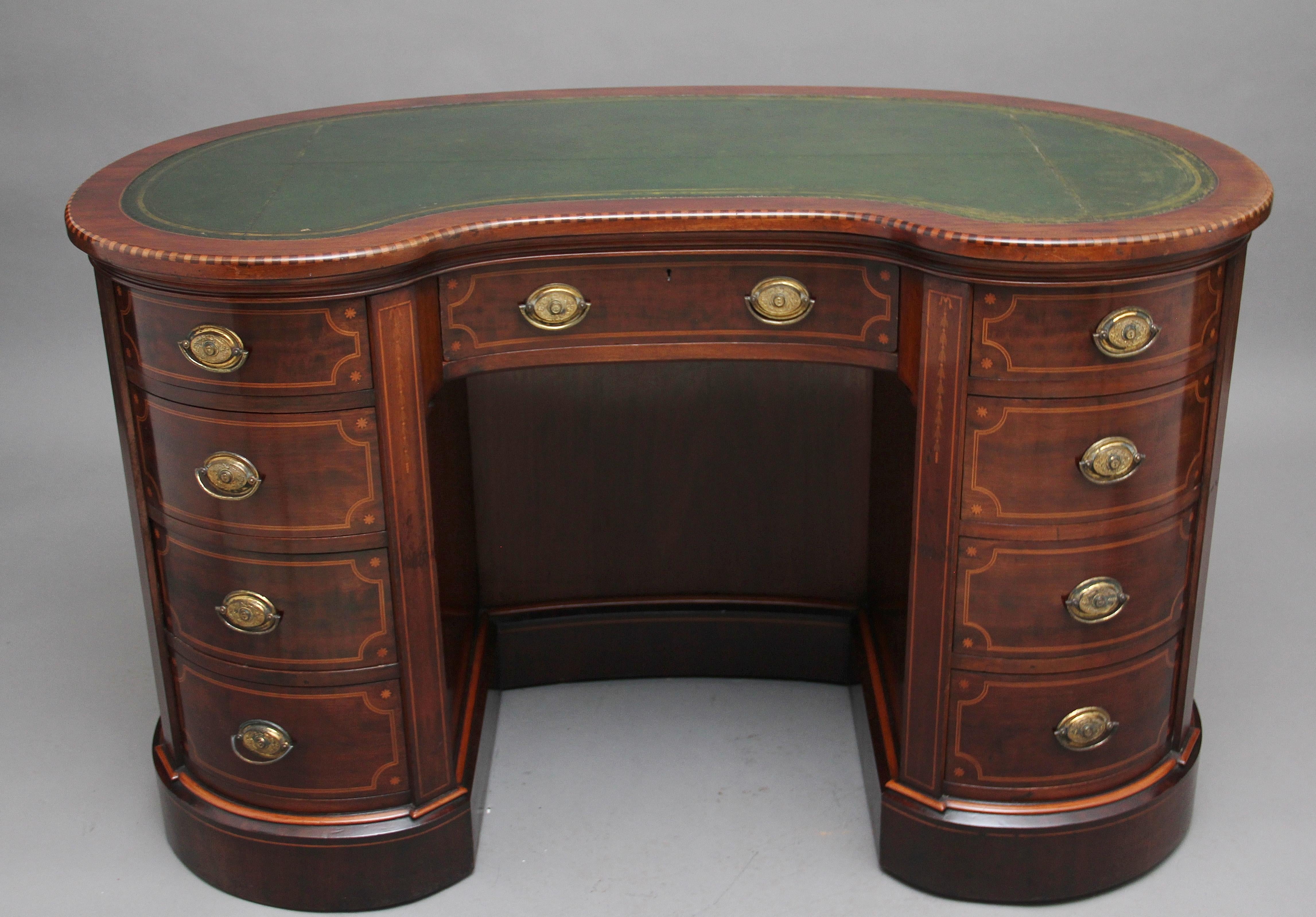 19th Century Inlaid Mahogany Kidney Shaped Desk with a Wonderful Provenance 1