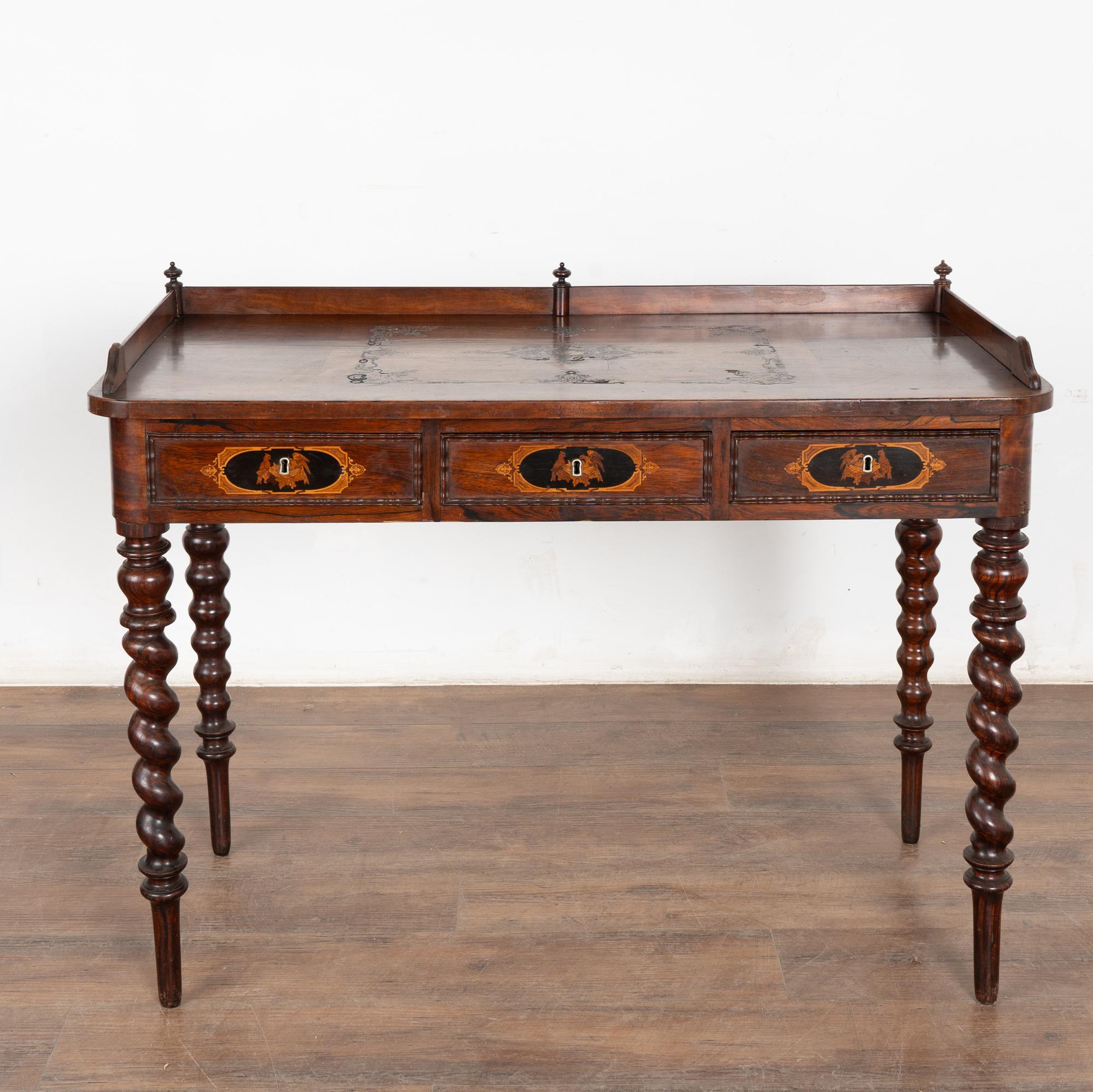Danish 19th Century Inlaid Mahogany Ladies Writing Desk, Denmark For Sale